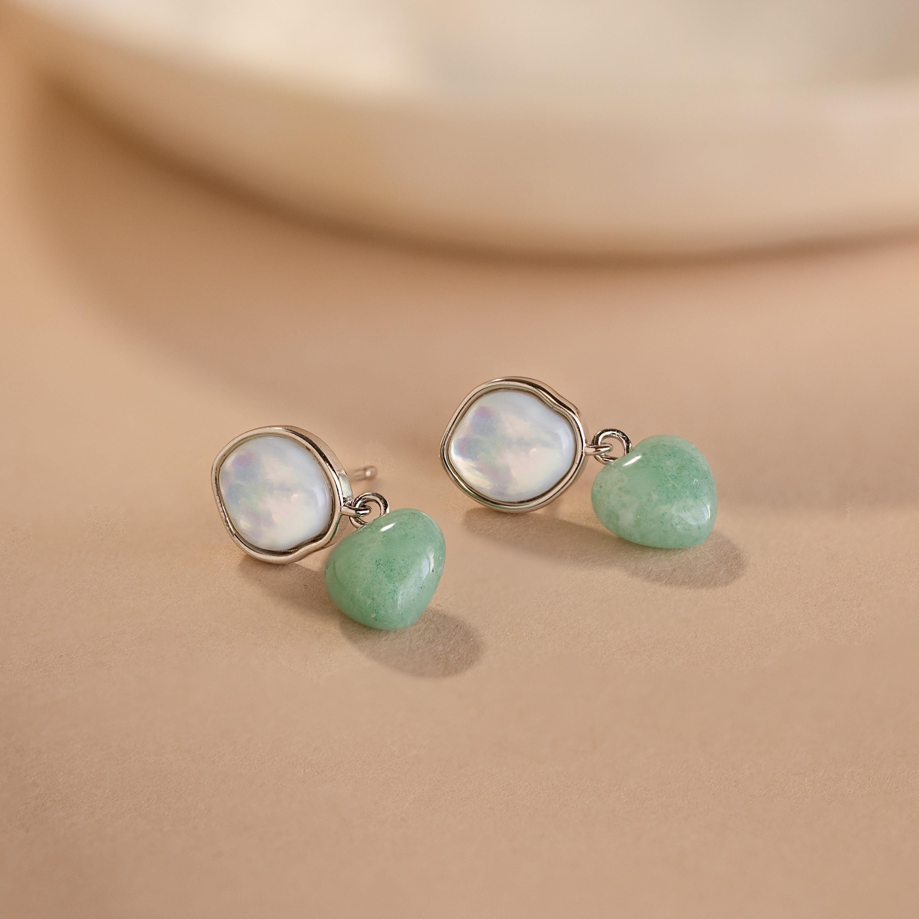 Jade Heart Drop Earrings-Earrings-Caitlyn Minimalist