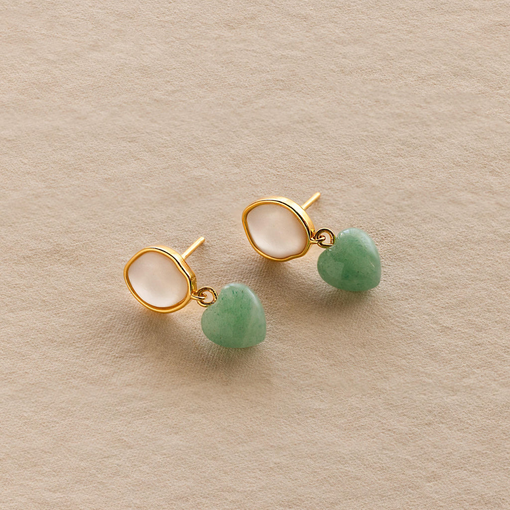 Jade Heart Drop Earrings-Earrings-Caitlyn Minimalist