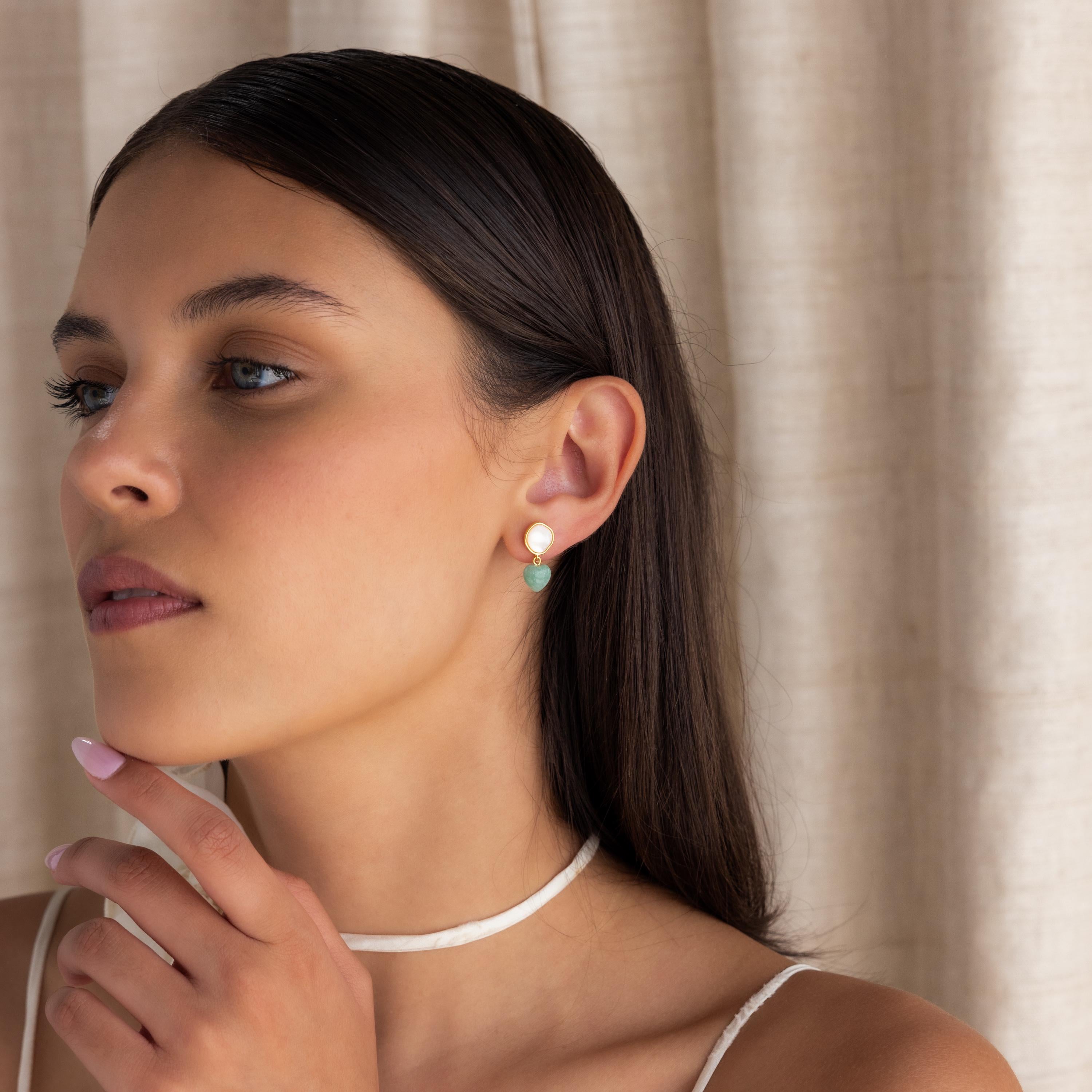 Jade Heart Drop Earrings-Earrings-Caitlyn Minimalist