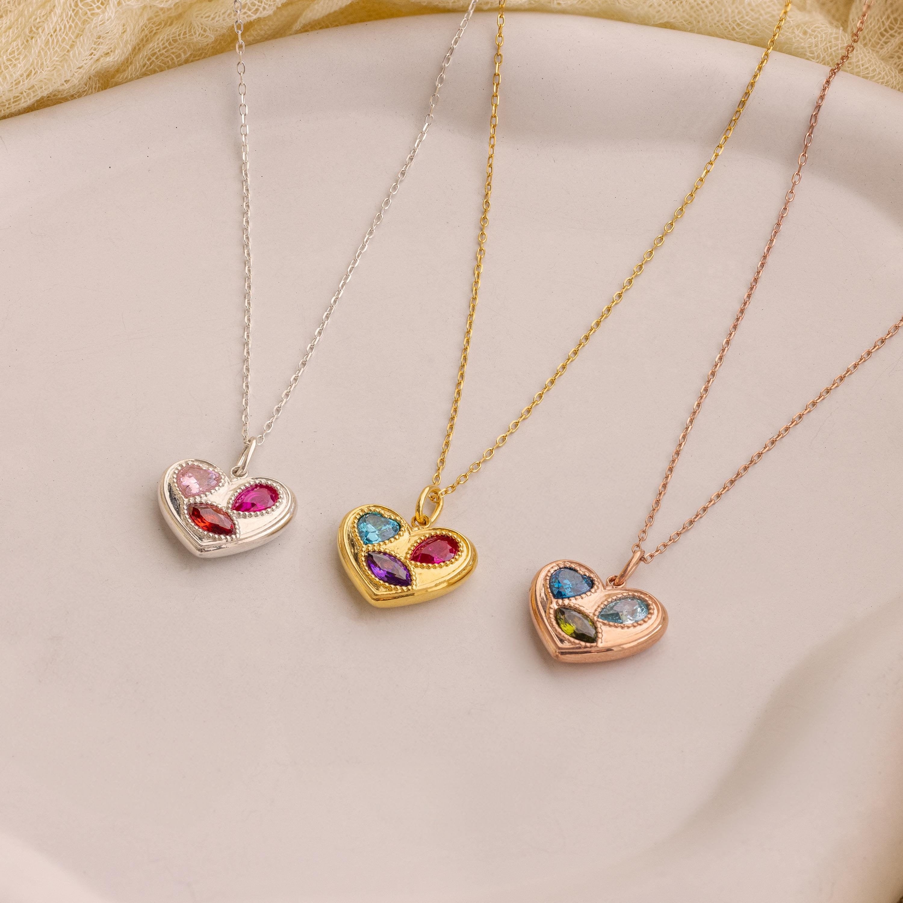 Mixed Birthstone Heart Necklace