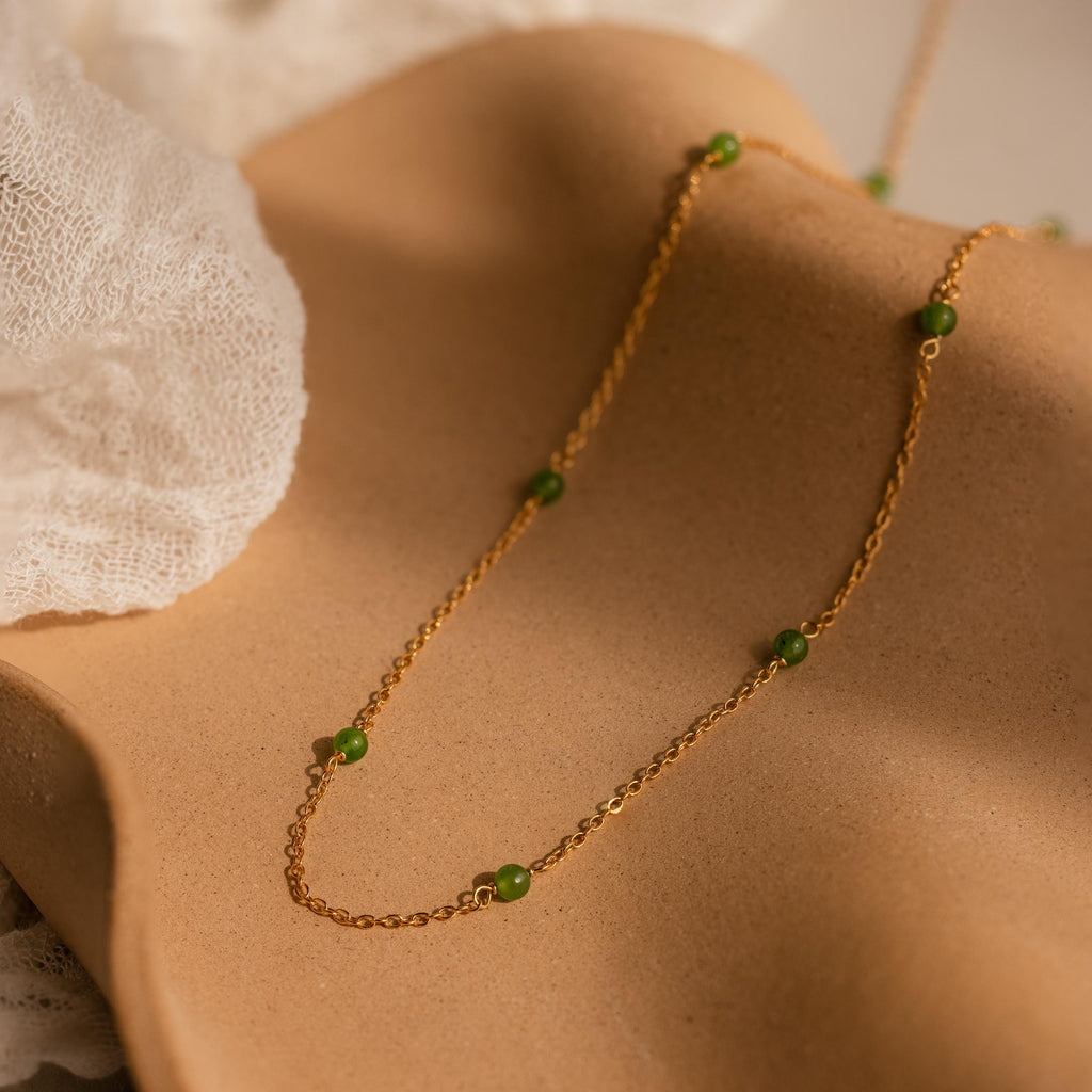 Dainty Jade Station Necklace-Necklaces-Caitlyn Minimalist