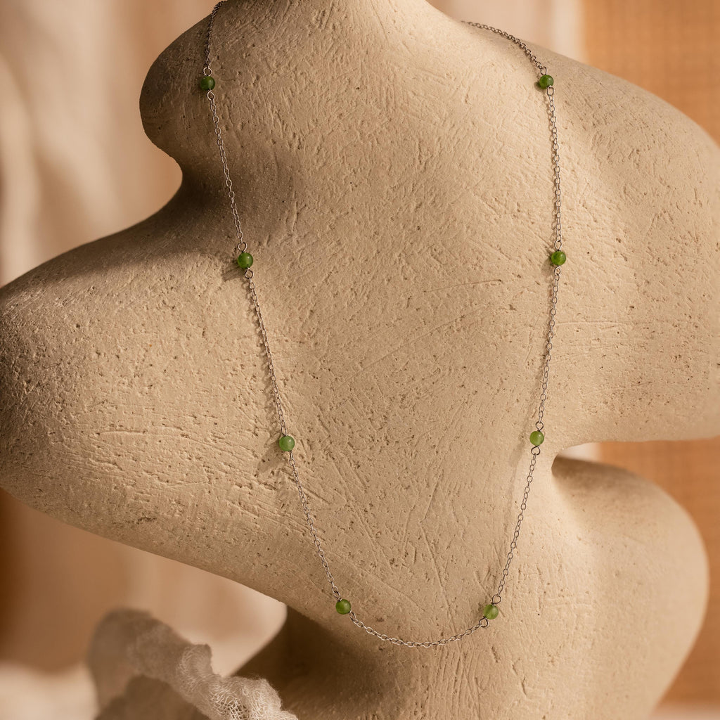 Dainty Jade Station Necklace-Necklaces-Caitlyn Minimalist