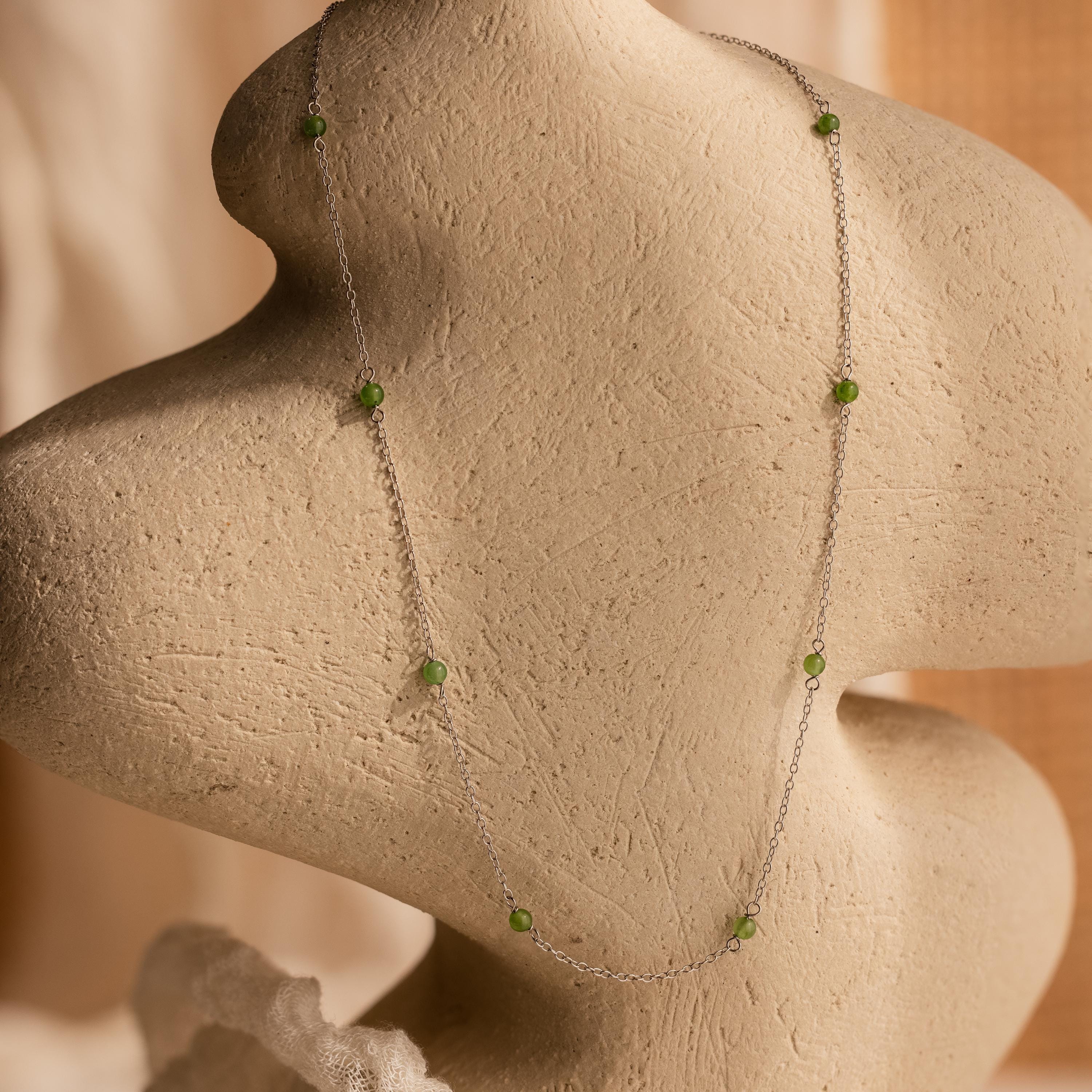 Dainty Jade Station Necklace-Necklaces-Caitlyn Minimalist