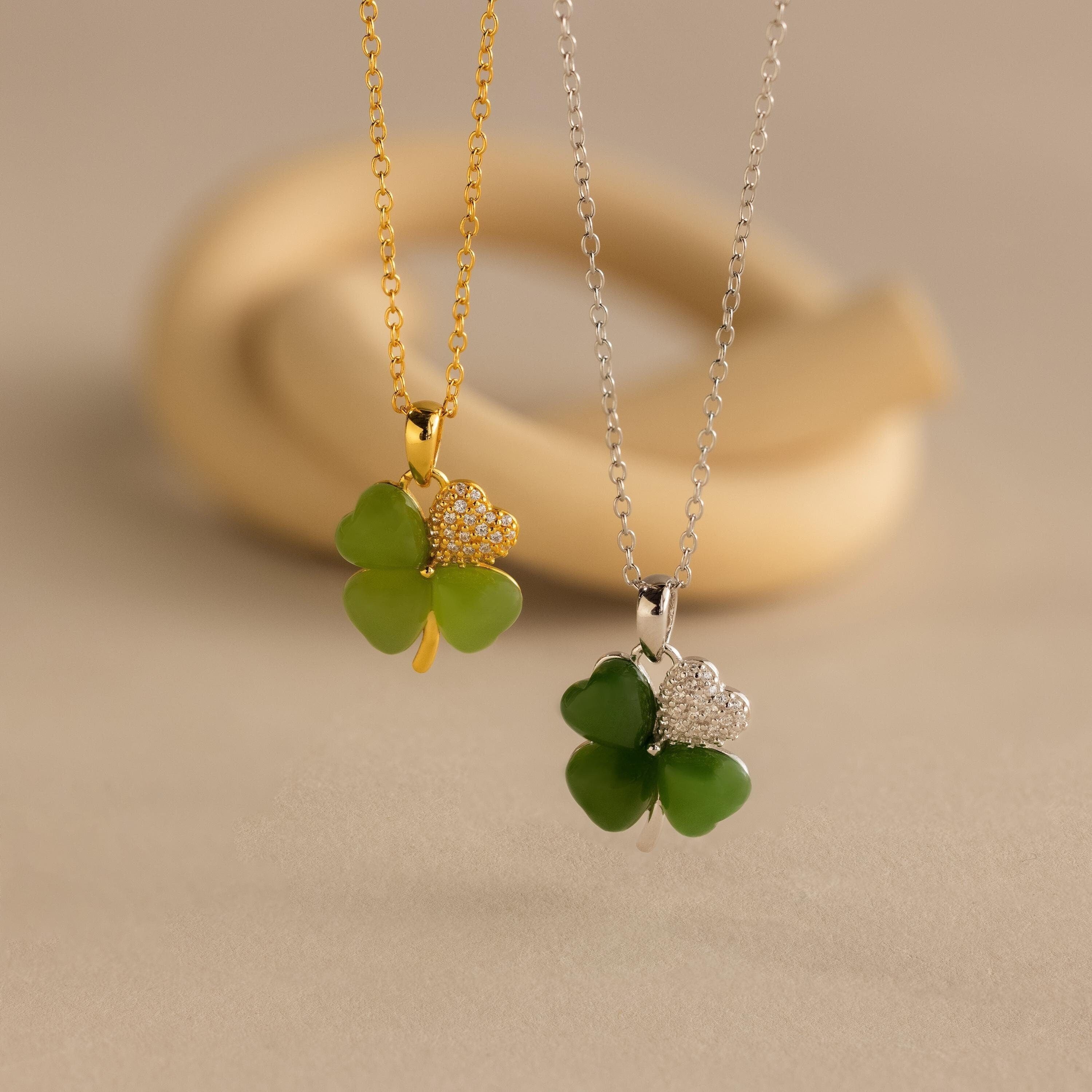 Pave Jade Clover Necklace-Necklaces-Caitlyn Minimalist
