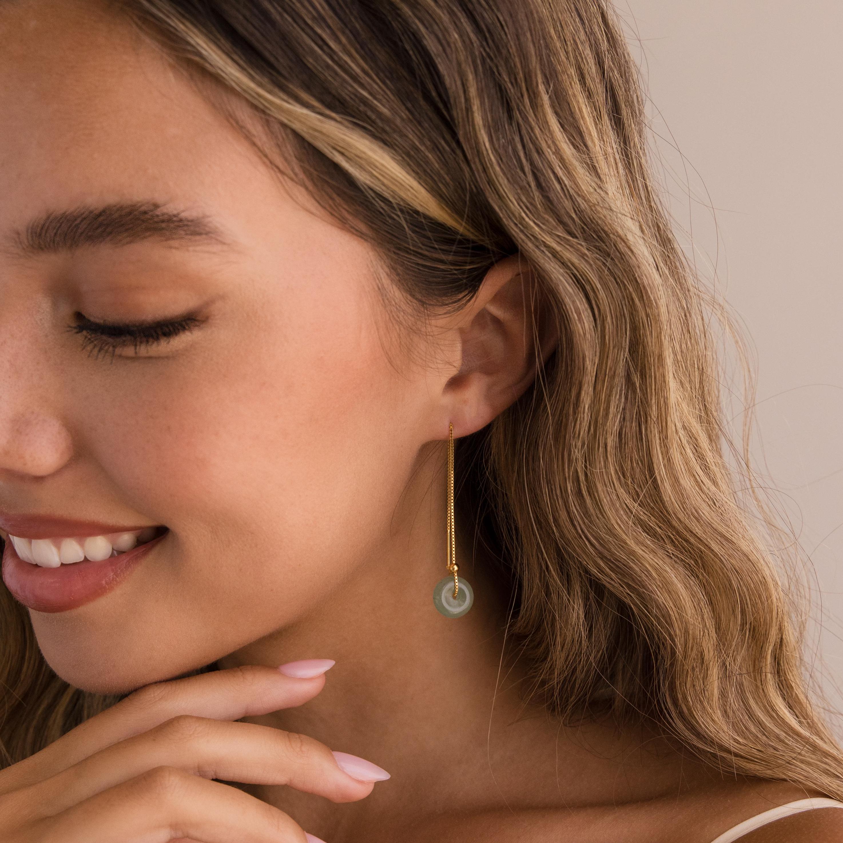 Jade Threader Earrings-Earrings-Caitlyn Minimalist