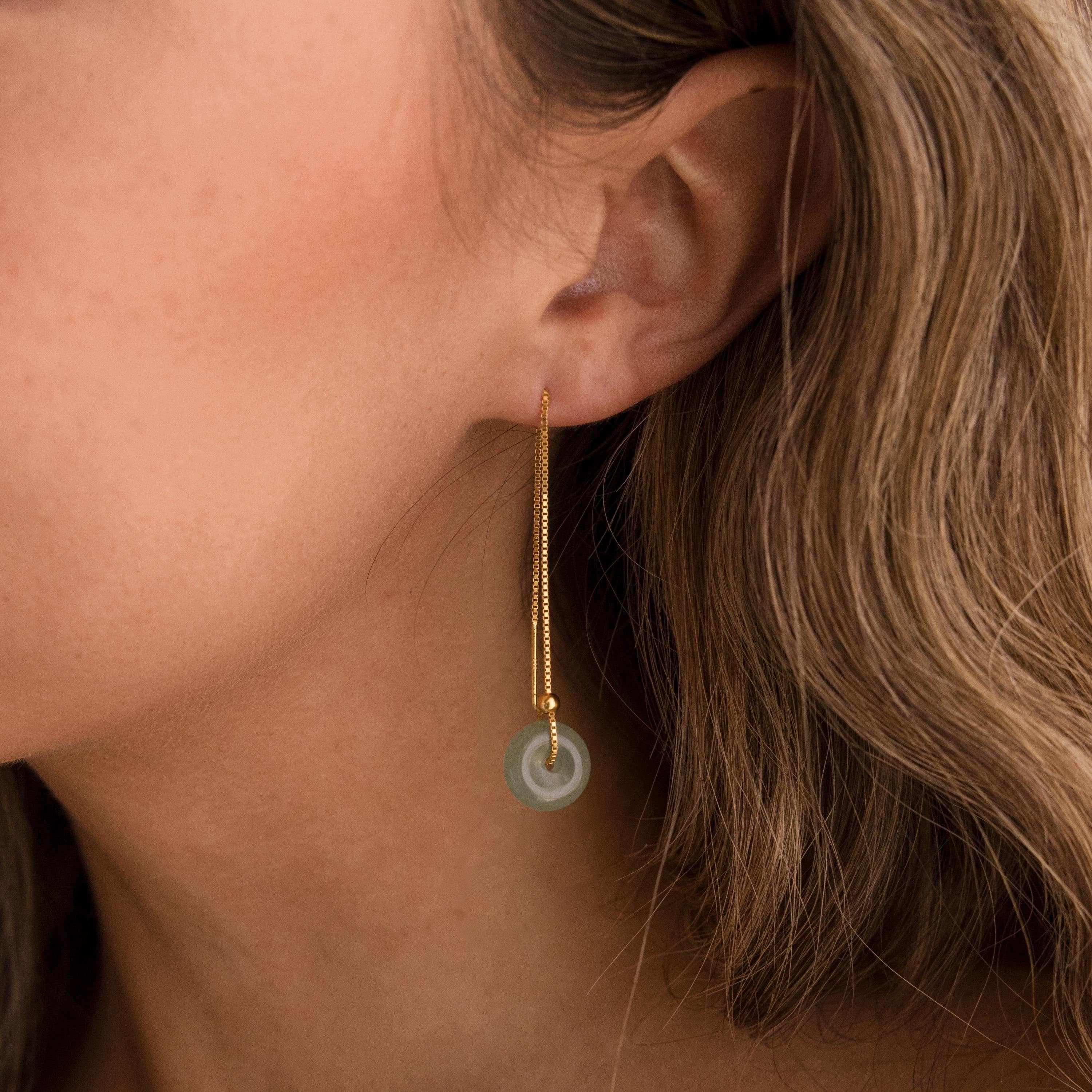 Jade Threader Earrings-Earrings-Caitlyn Minimalist