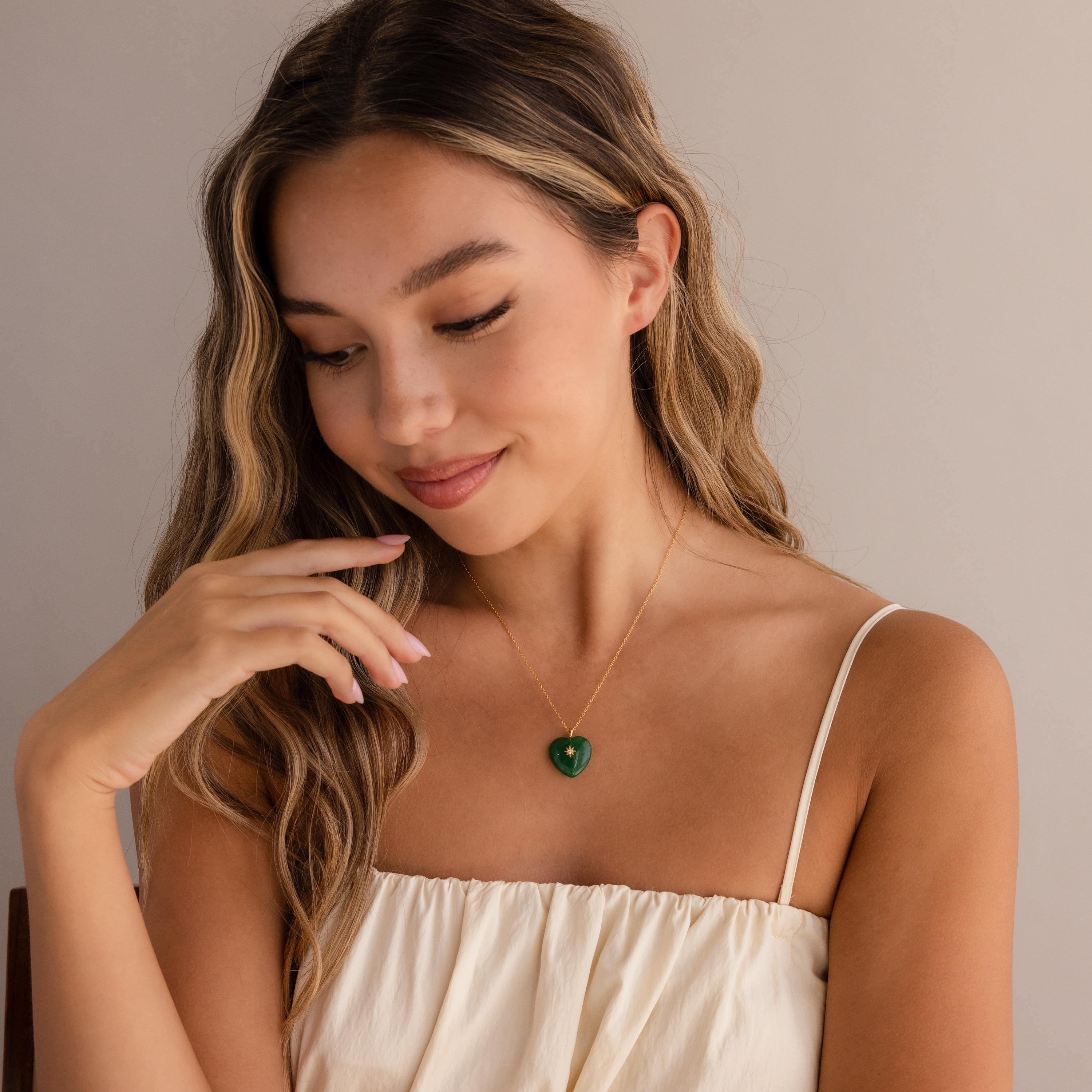 North Star Jade Heart Necklace-Necklaces-Caitlyn Minimalist