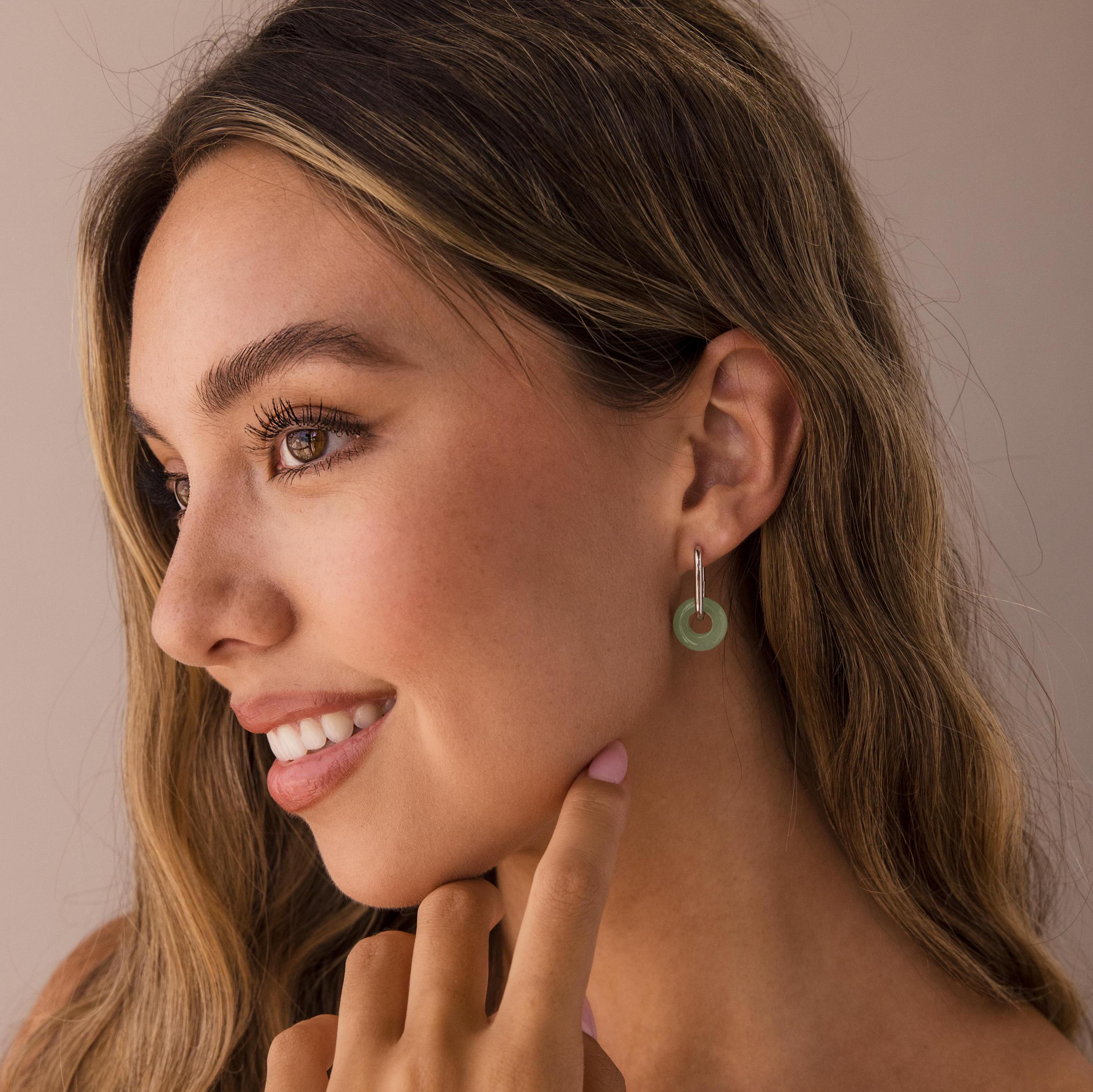 Jade Link Hoops-Earrings-Caitlyn Minimalist