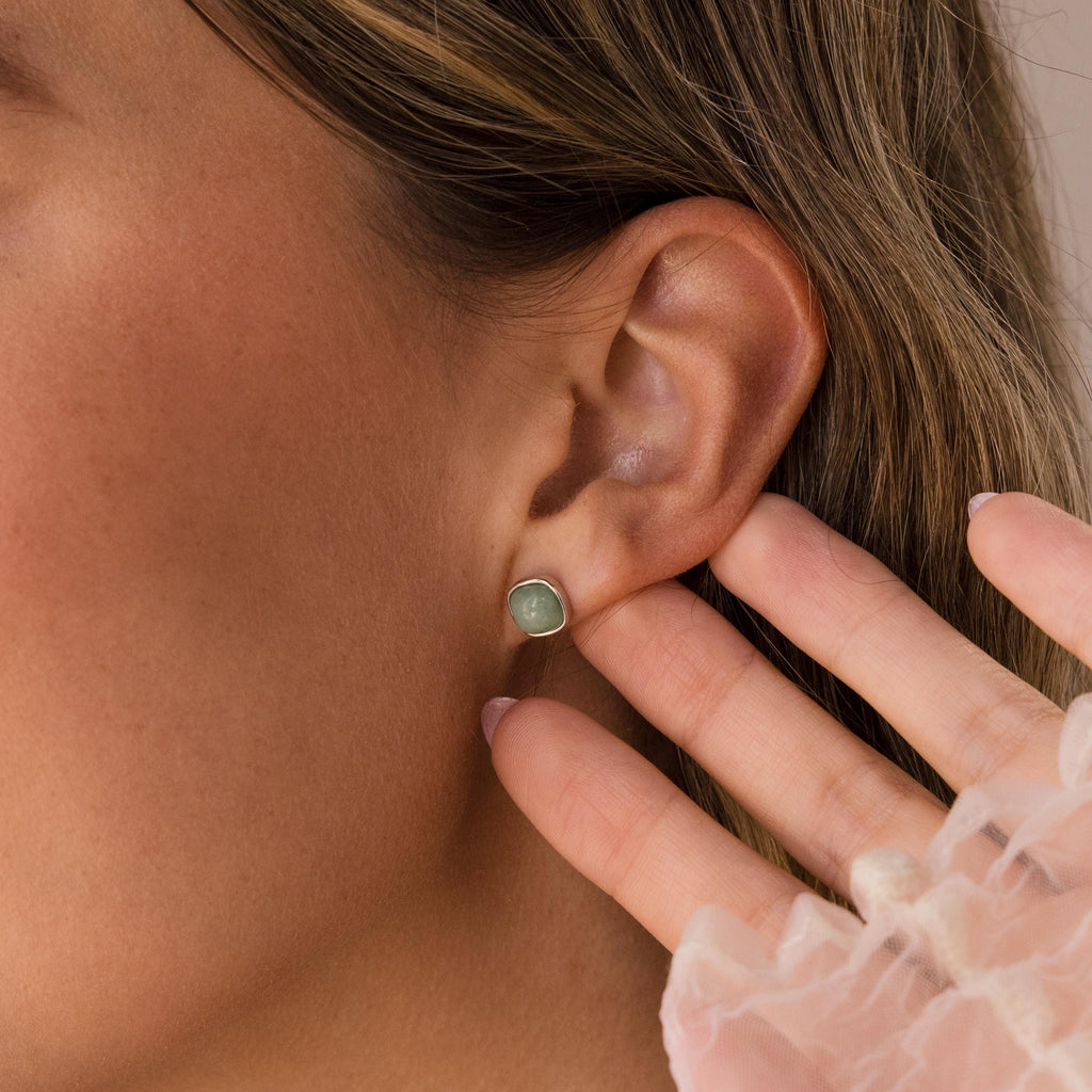 Princess Cut Jade Studs-Earrings-Caitlyn Minimalist