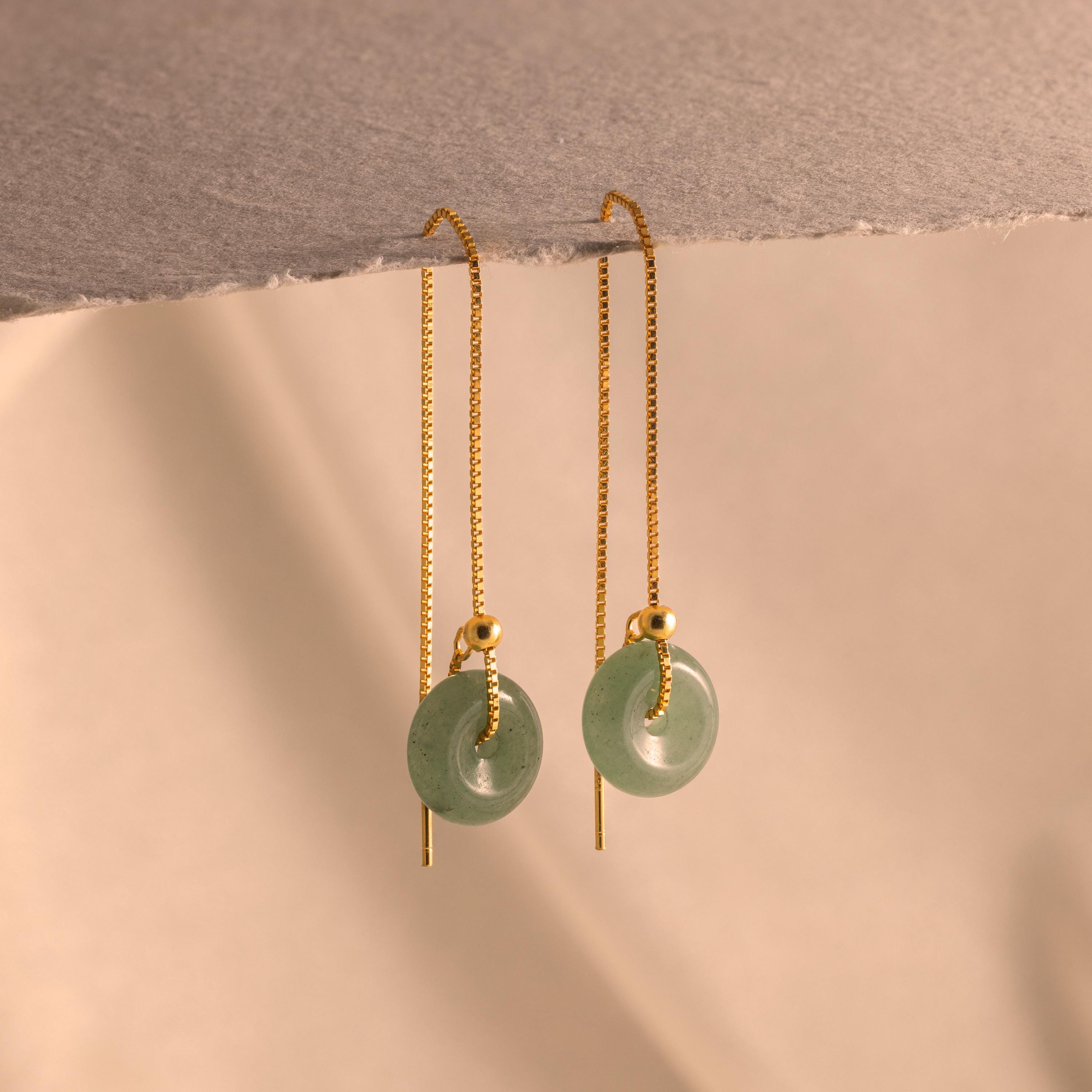 Jade Threader Earrings-Earrings-Caitlyn Minimalist