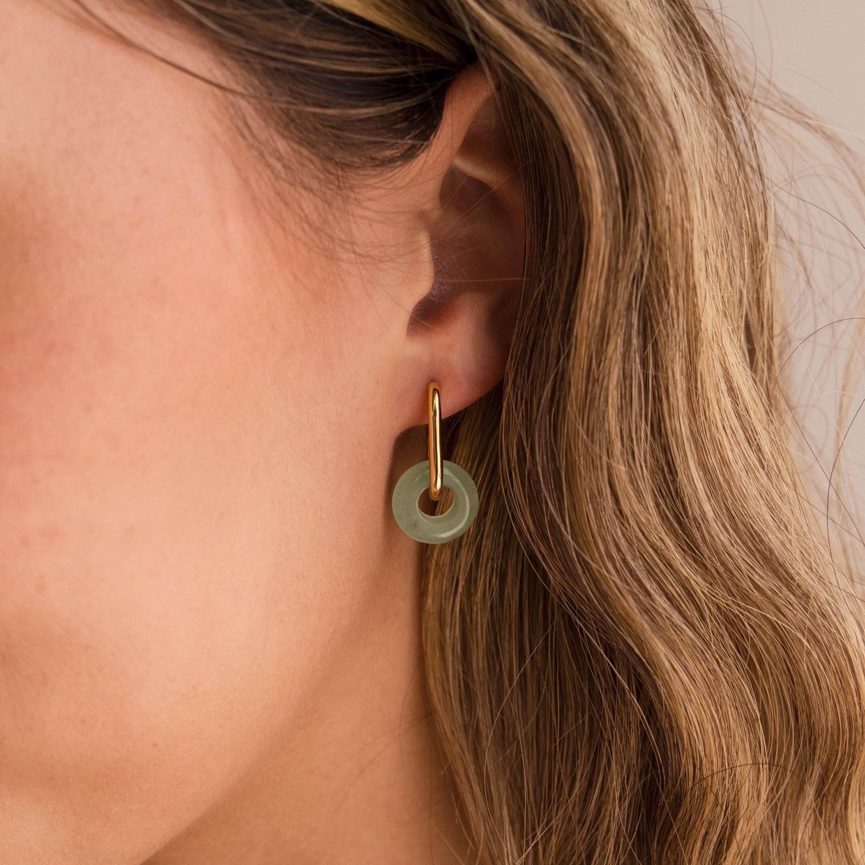 Jade Link Hoops-Earrings-Caitlyn Minimalist