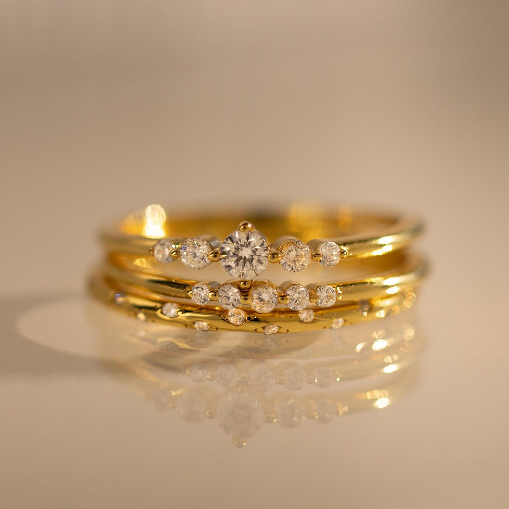 Small Diamond Stacking Rings Set of 3: Thin Diamond Gemstone Stacking Rings Set | Caitlyn Minimalist