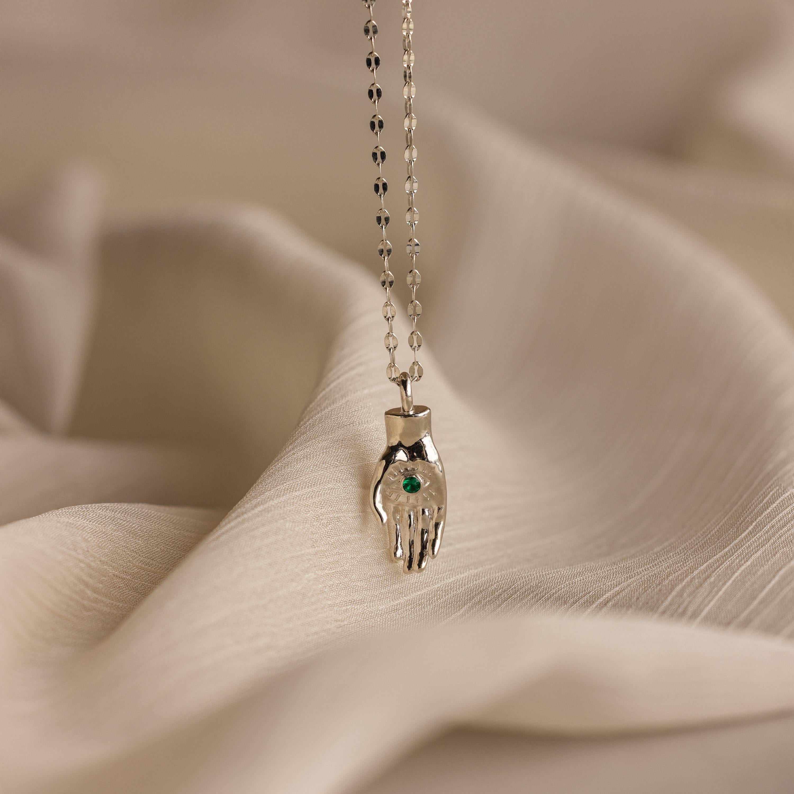 Evil Eye Birthstone Hand Necklace