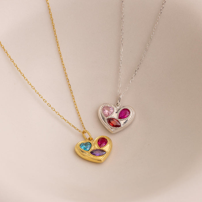 Mixed Birthstone Heart Necklace