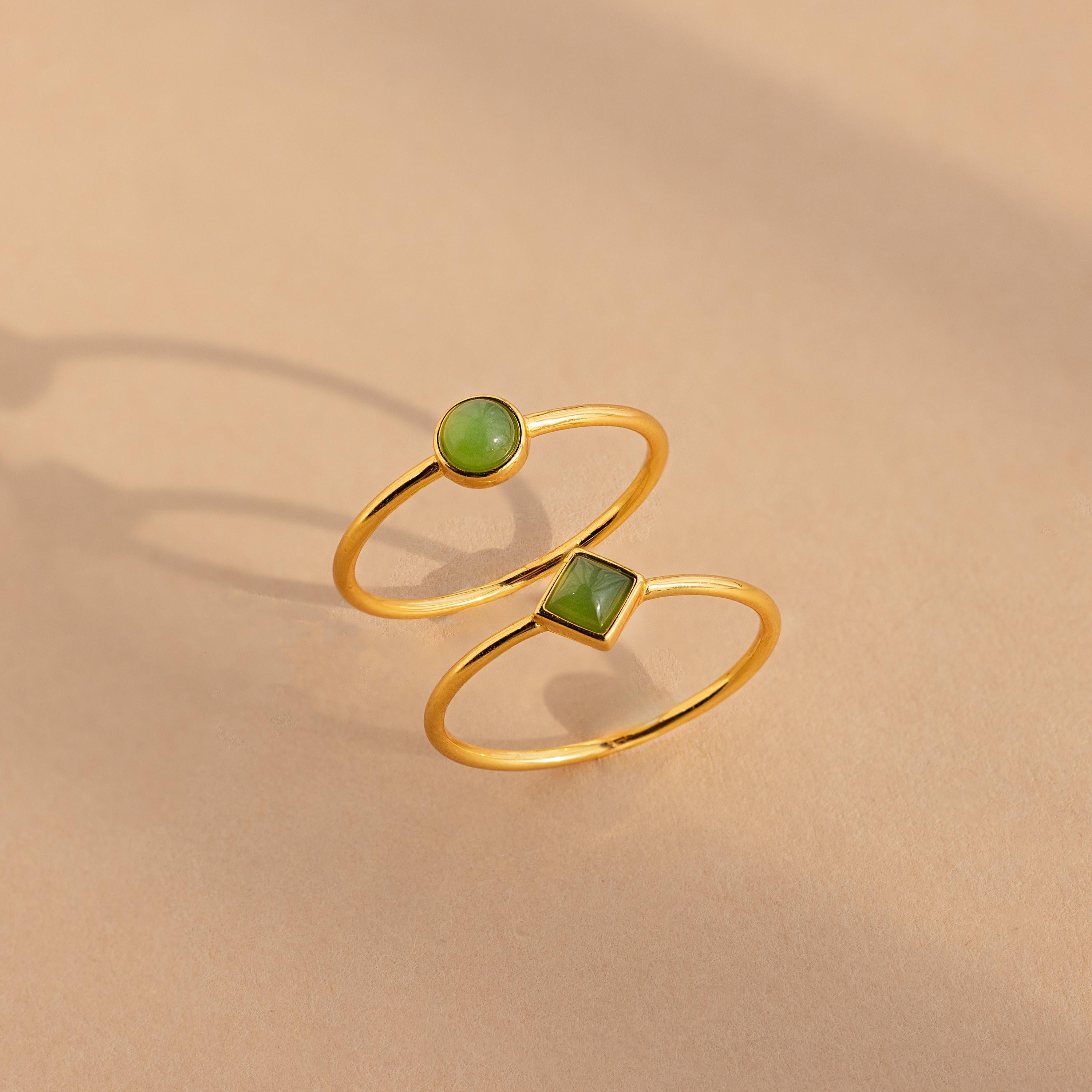 Small Jade Ring Dainty Jade Ring Set 18K Gold