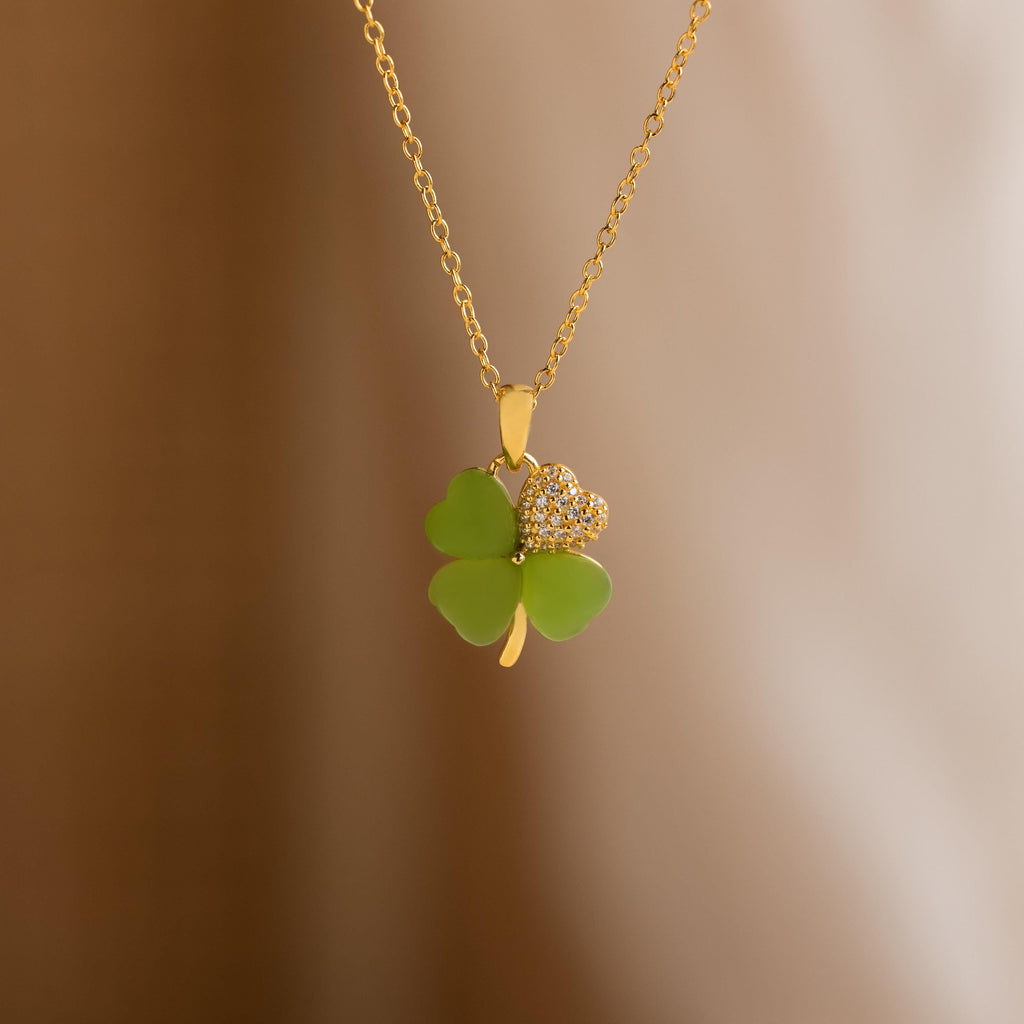 Pave Jade Clover Necklace-Necklaces-Caitlyn Minimalist