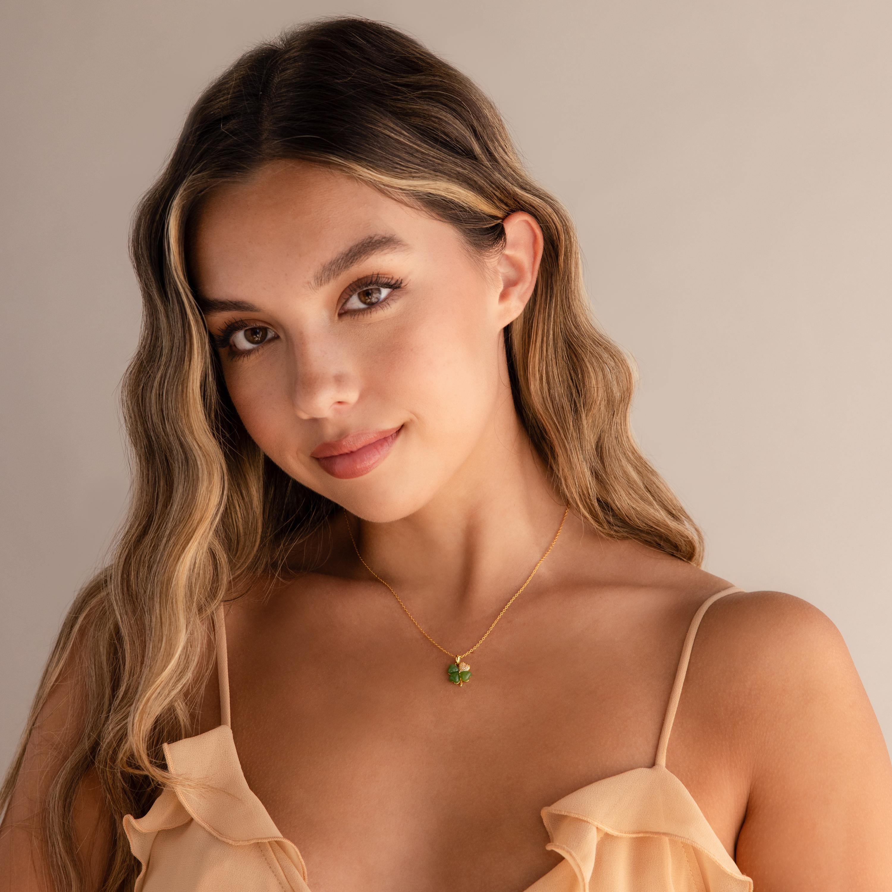 Pave Jade Clover Necklace-Necklaces-Caitlyn Minimalist