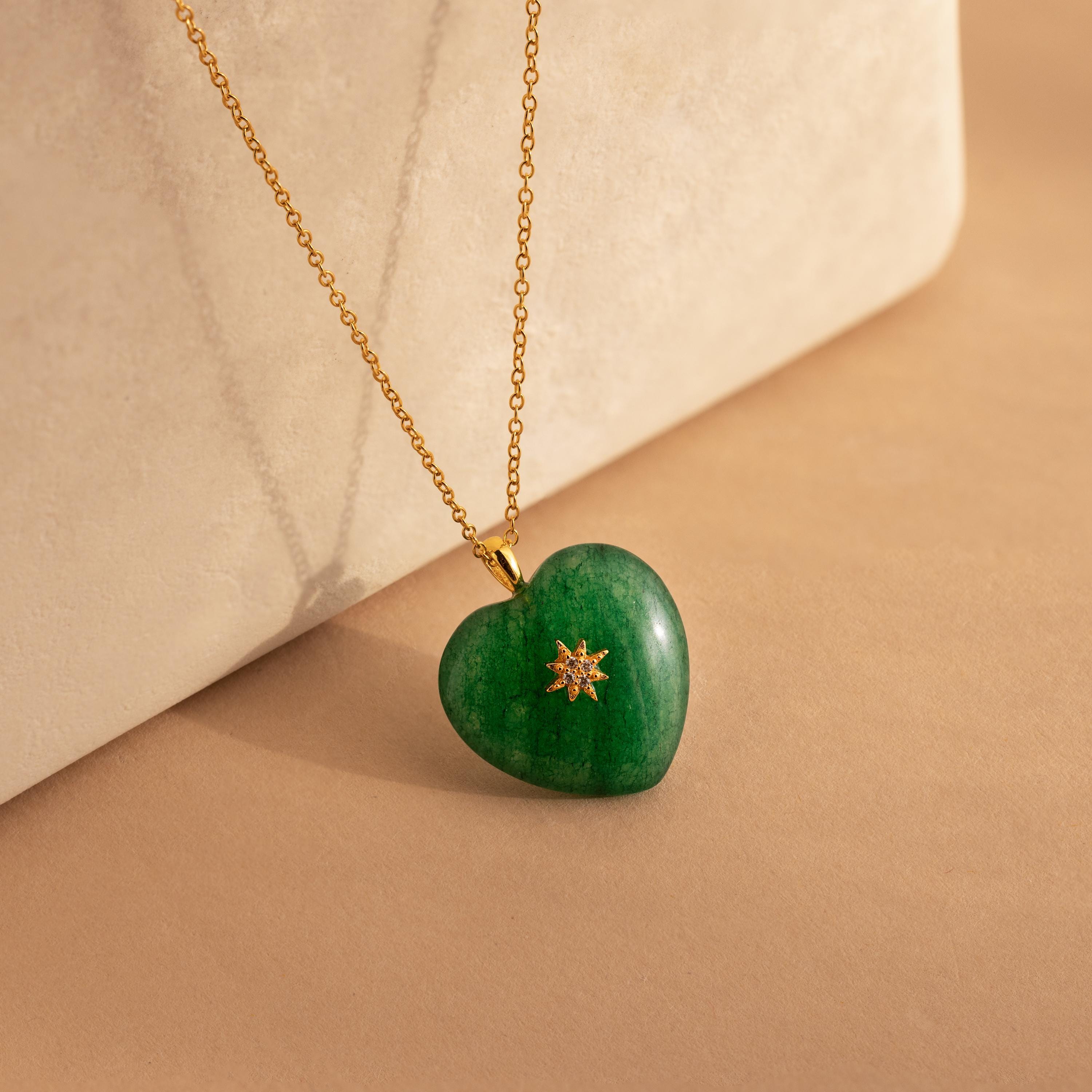 North Star Jade Heart Necklace-Necklaces-Caitlyn Minimalist