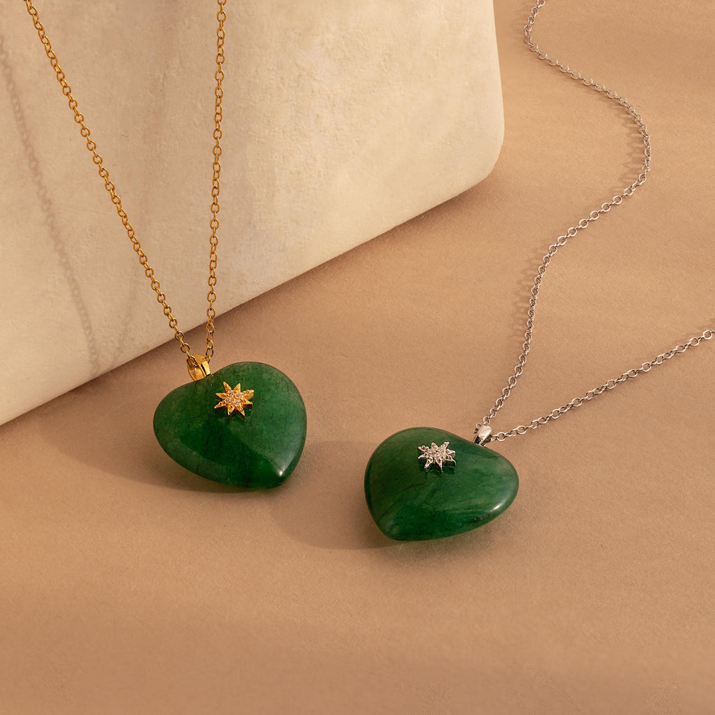North Star Jade Heart Necklace-Necklaces-Caitlyn Minimalist
