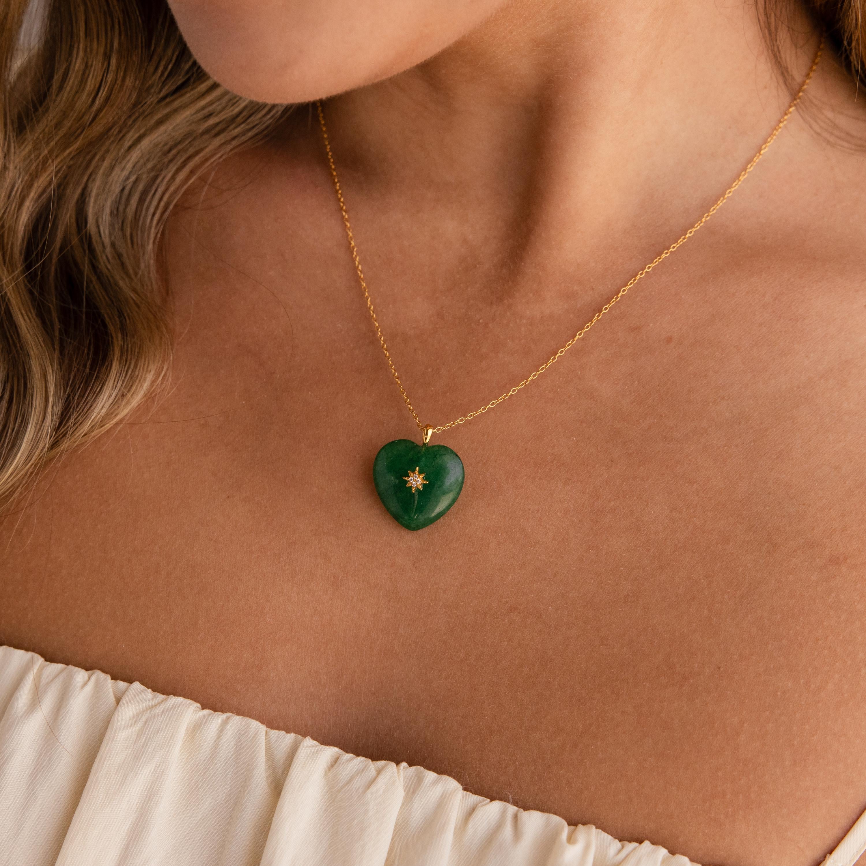 North Star Jade Heart Necklace-Necklaces-Caitlyn Minimalist