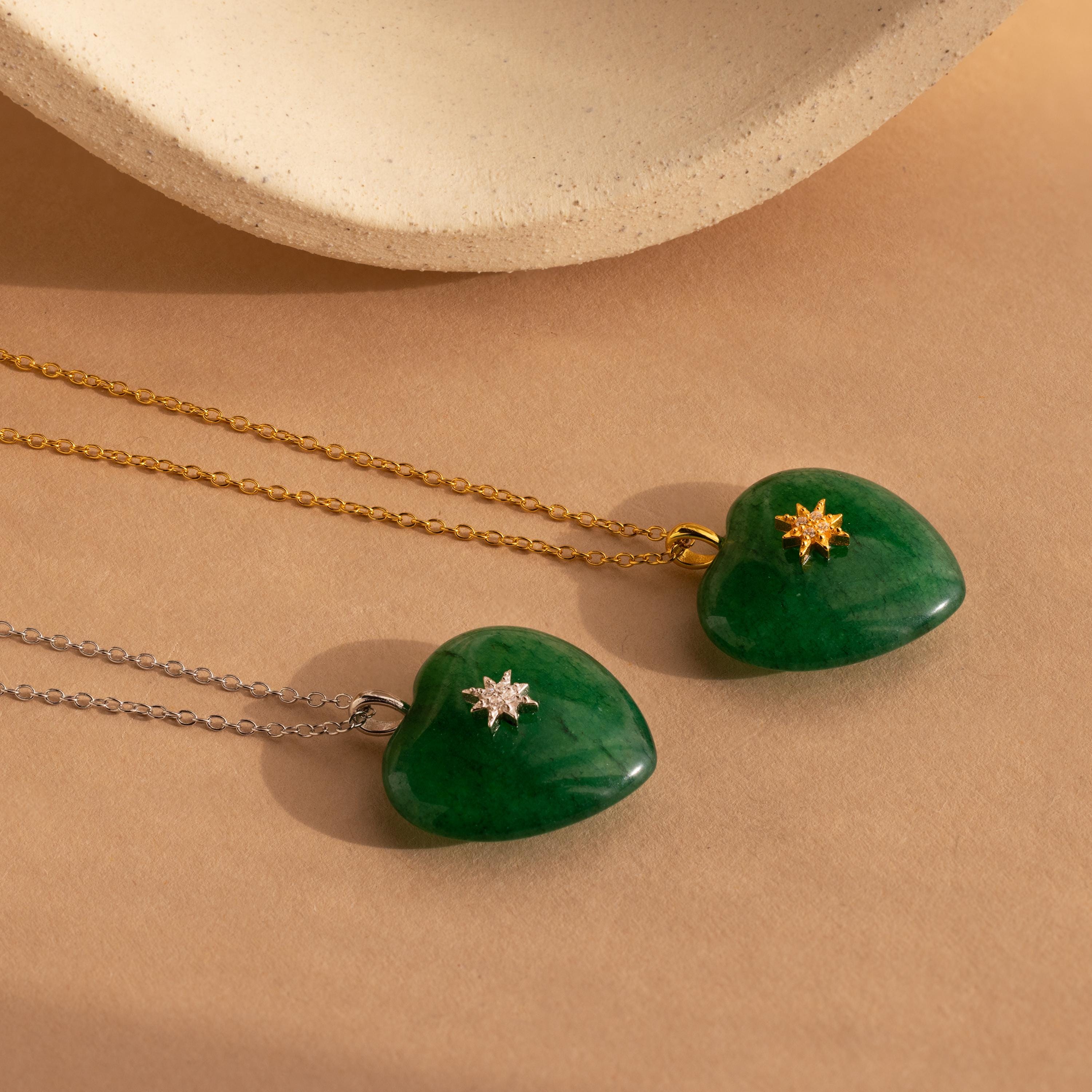 North Star Jade Heart Necklace-Necklaces-Caitlyn Minimalist