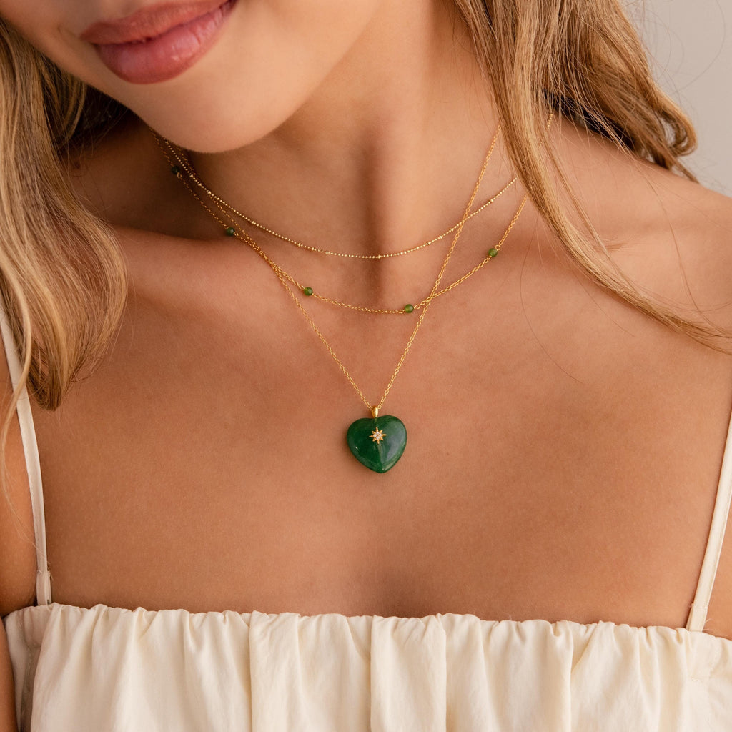 North Star Jade Heart Necklace-Necklaces-Caitlyn Minimalist