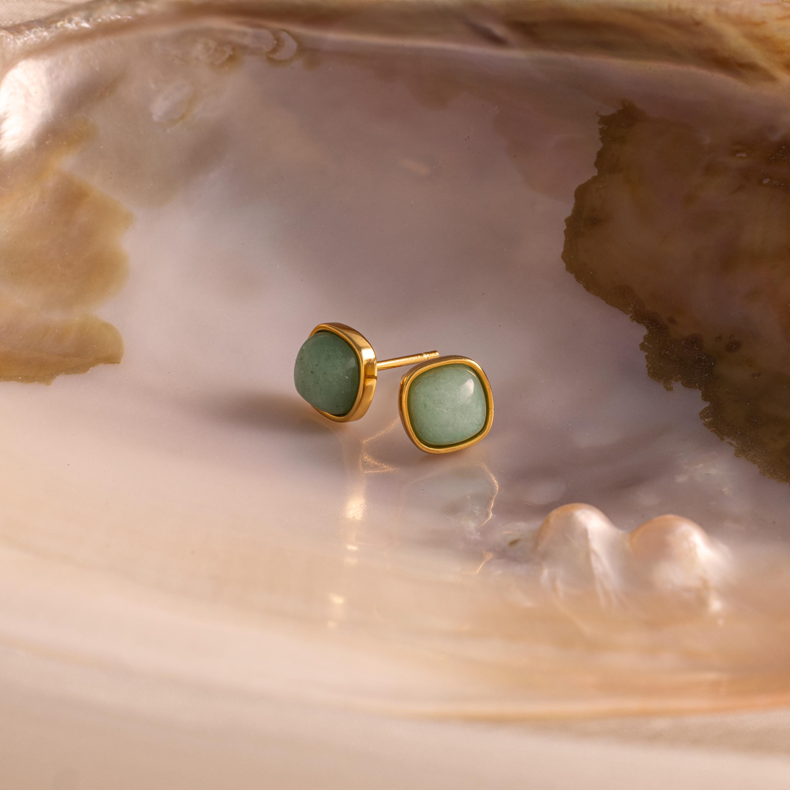 Princess Cut Jade Studs-Earrings-Caitlyn Minimalist