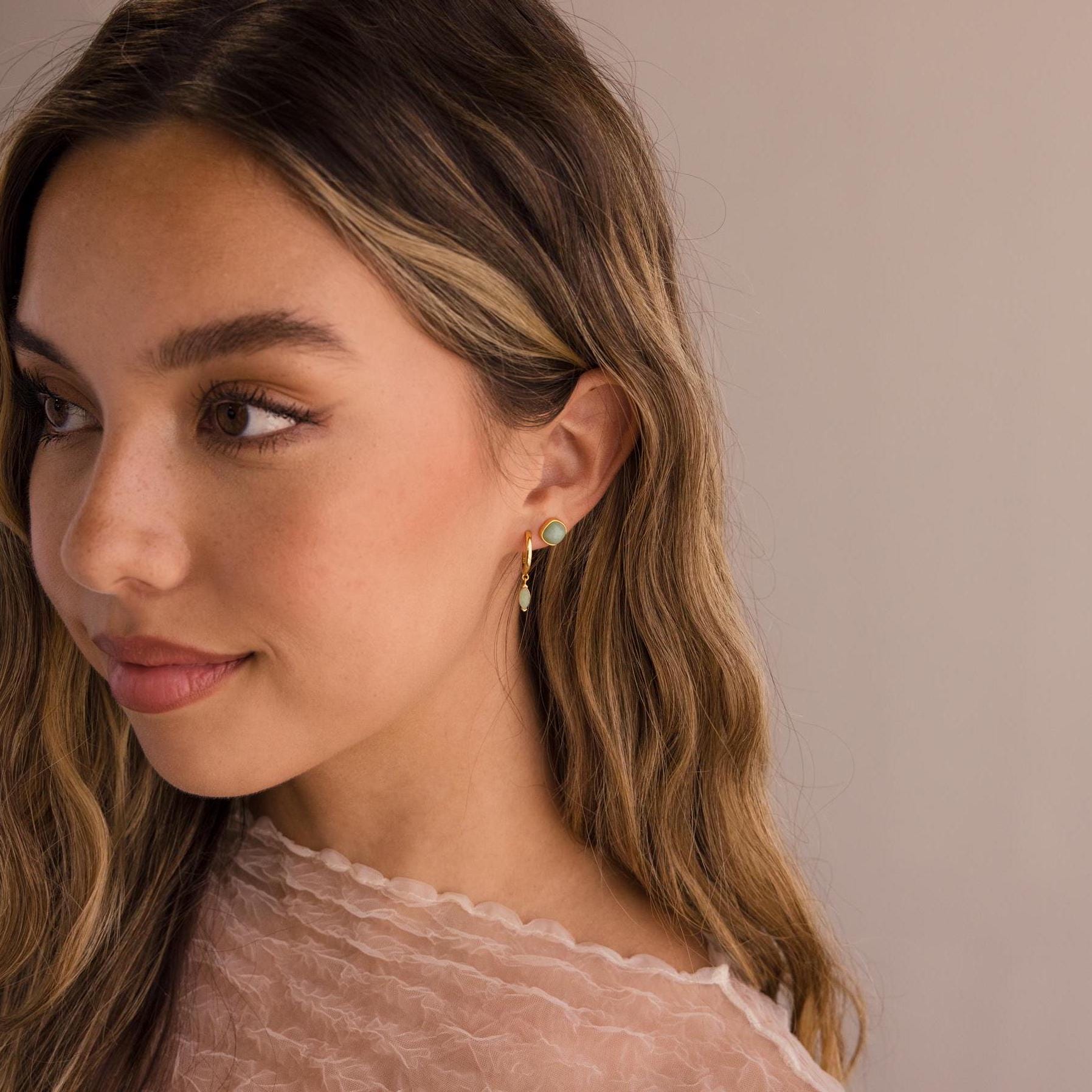 Princess Cut Jade Studs-Earrings-Caitlyn Minimalist