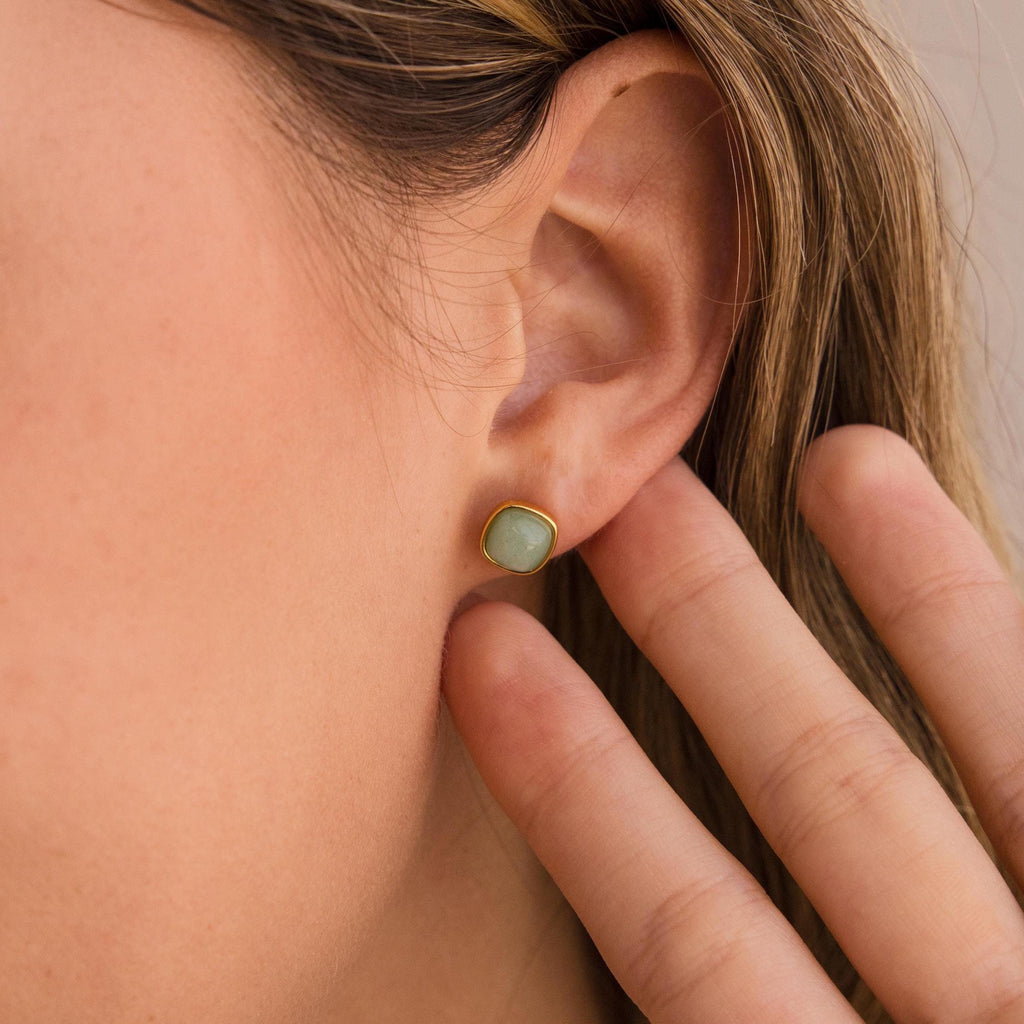 Princess Cut Jade Studs-Earrings-Caitlyn Minimalist