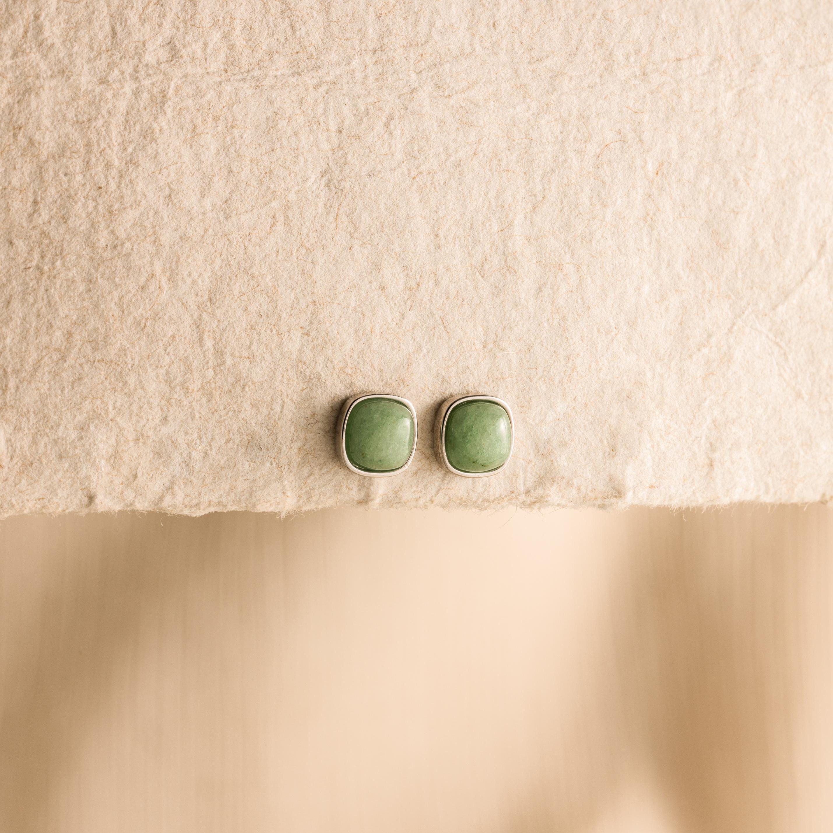 Princess Cut Jade Studs