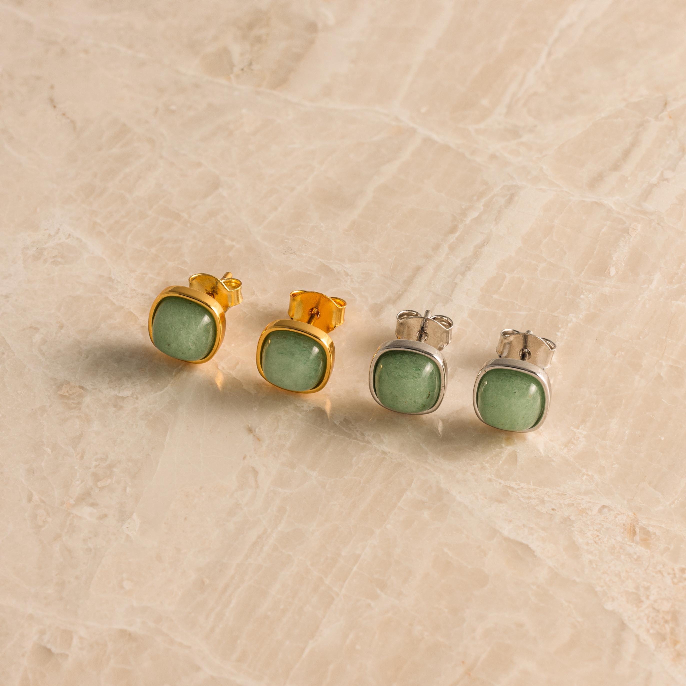 Princess Cut Jade Studs-Earrings-Caitlyn Minimalist