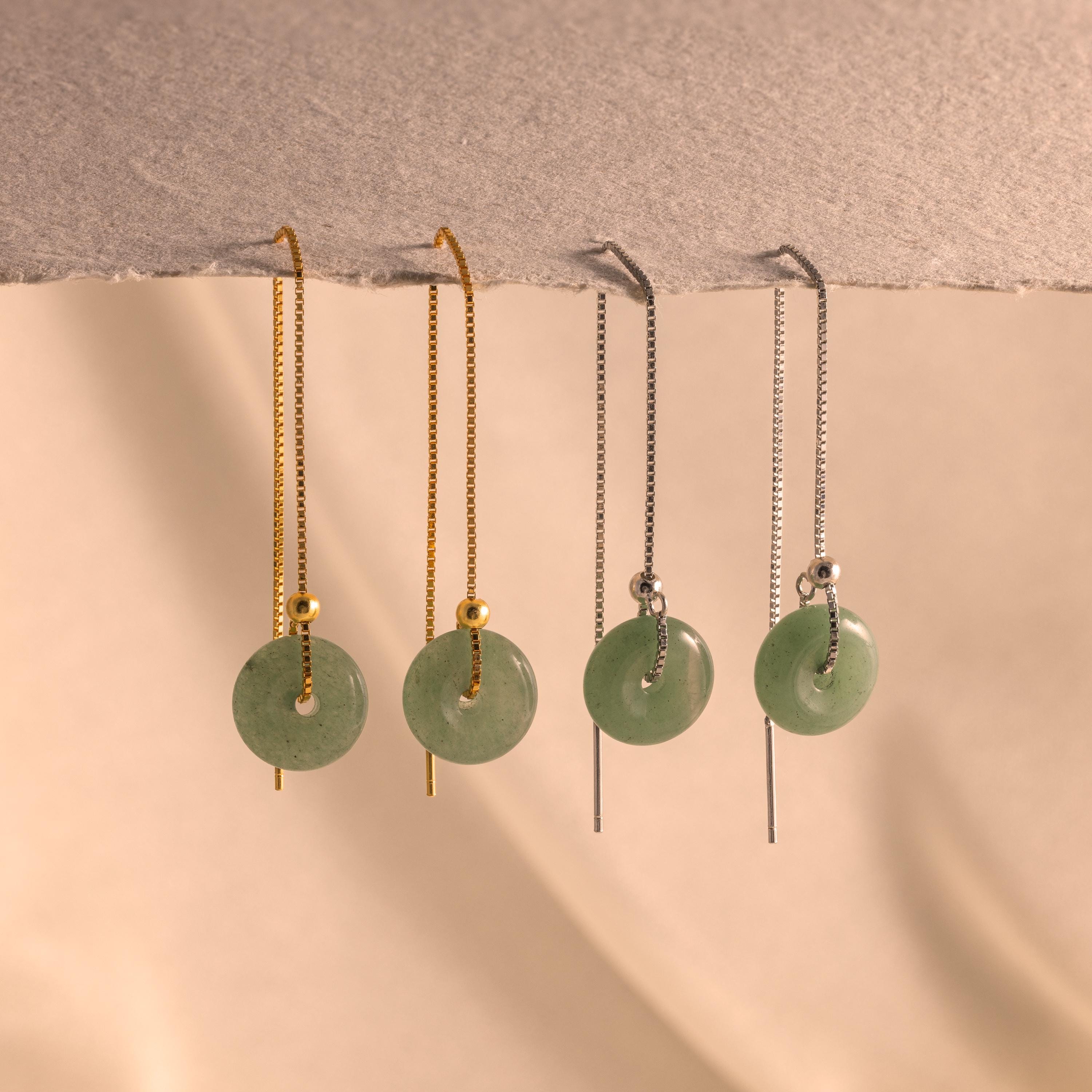Jade Threader Earrings-Earrings-Caitlyn Minimalist