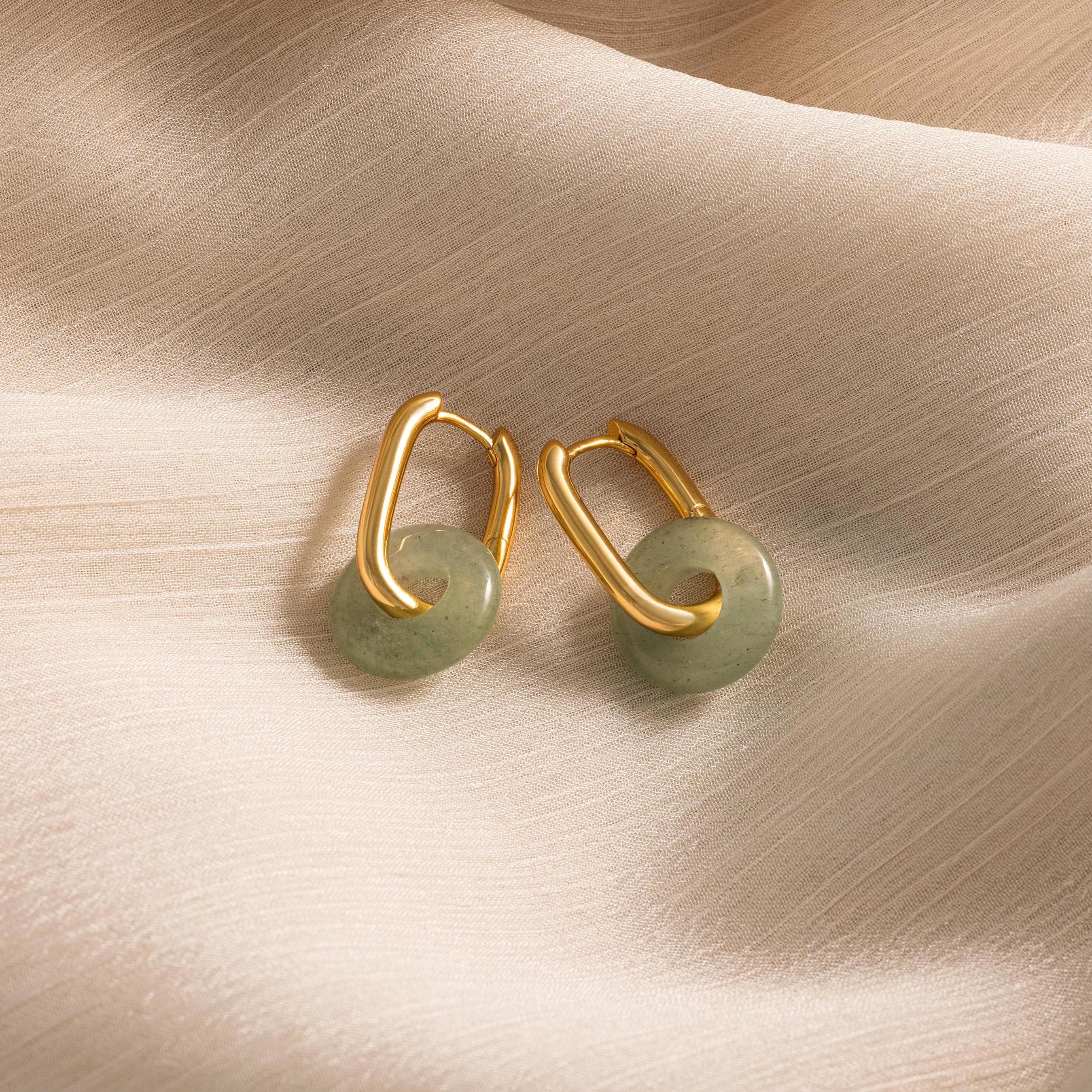 Jade Link Hoops-Earrings-Caitlyn Minimalist