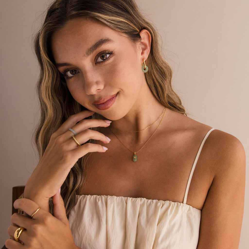 Jade Link Hoops-Earrings-Caitlyn Minimalist