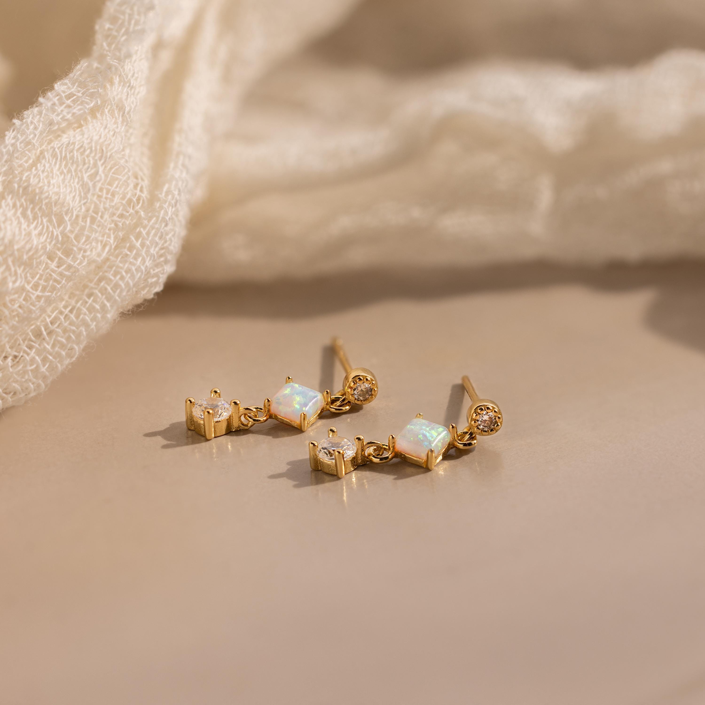 Opal & Diamond Drop Studs