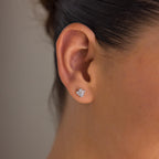 A close-up of a woman's ear showcases the Art Deco Studs, highlighting their vintage glamour.