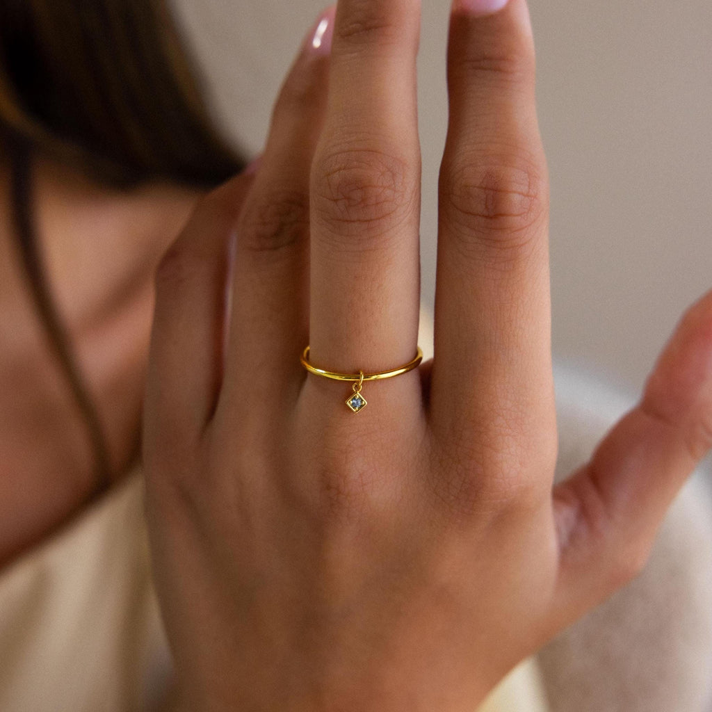 Drop Stone Ring Dainty Dangling Birthstone Drop Ring in Gold, Silver & Rose Gold ...