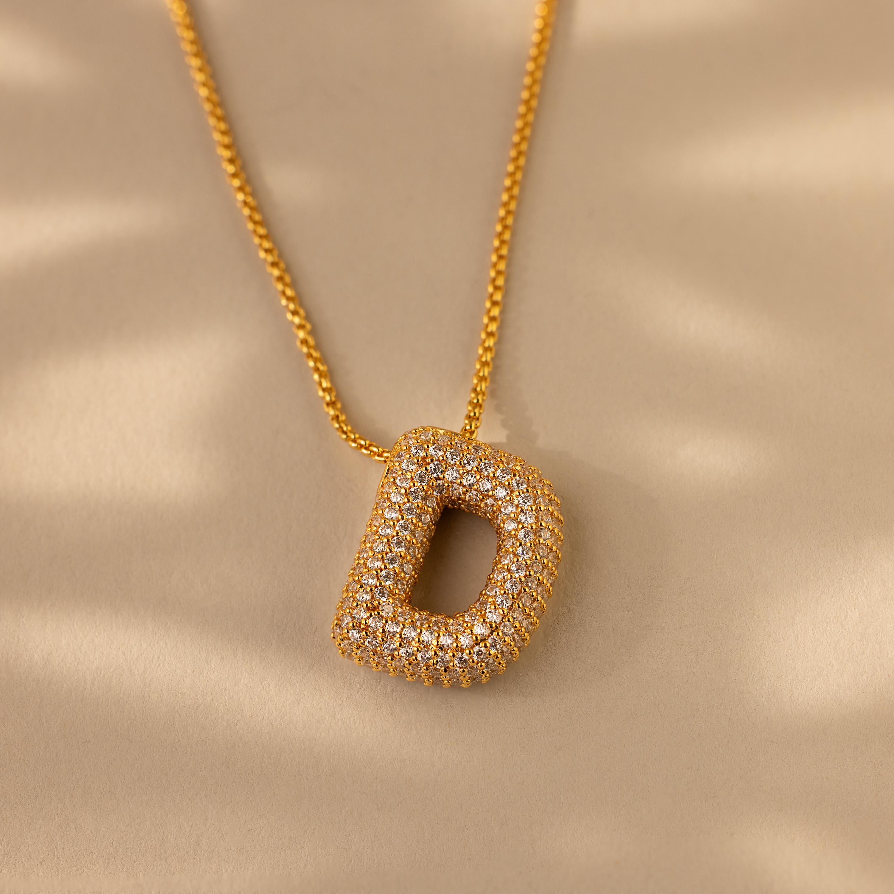 Pave Puff Letter Necklace