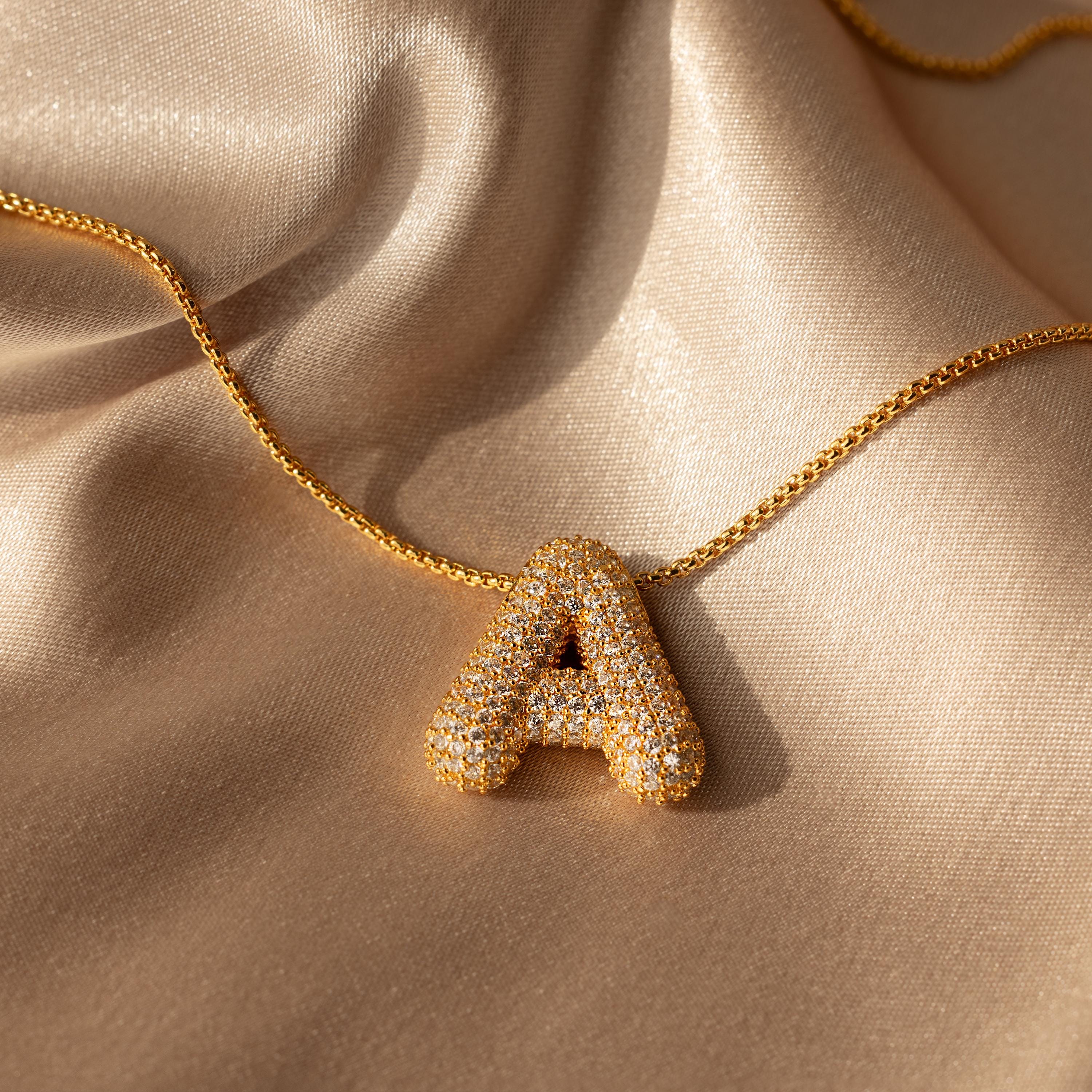 Pave Puff Letter Necklace