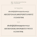 A font chart shows two print fonts with sample text in uppercase, lowercase, and numbers—ideal for creating personalized jewelry like the Dainty Initial Drop Ring.