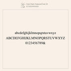 Minimal serif font chart features lowercase, uppercase letters, numbers 0–9, and an ampersand on a beige background—ideal for designing your Initial Padlock Drop Ring or other personalized jewelry pieces.