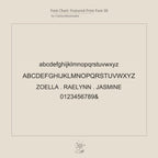 A print font sample displaying uppercase, lowercase, numbers, and the product name "Mama Tennis Letter Bracelet" in black on beige—ideal for custom jewelry design or personalized gift inspiration.