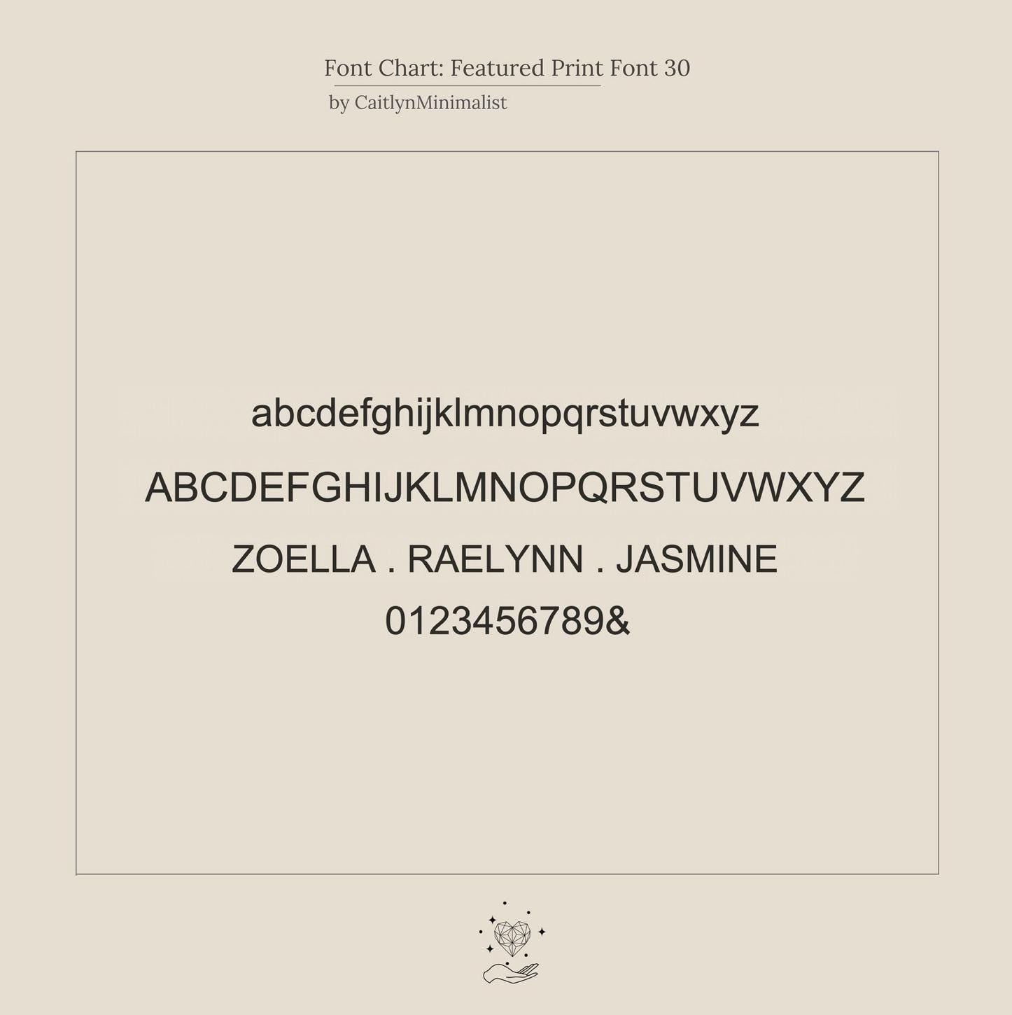 A font chart featuring uppercase, lowercase, numbers, and symbols in a modern sans-serif style—ideal for customizing your Diamond Tennis Letter Bracelet or designing minimalist jewelry pieces.