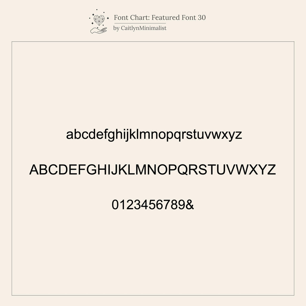 A minimalist font chart featuring lowercase, uppercase letters, numbers 0-9, and an ampersand—ideal for selecting your Engraved Herringbone Name Necklace’s style.