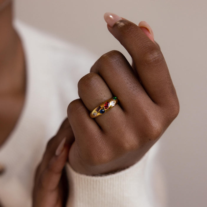 Mixed Birthstone Dome Ring