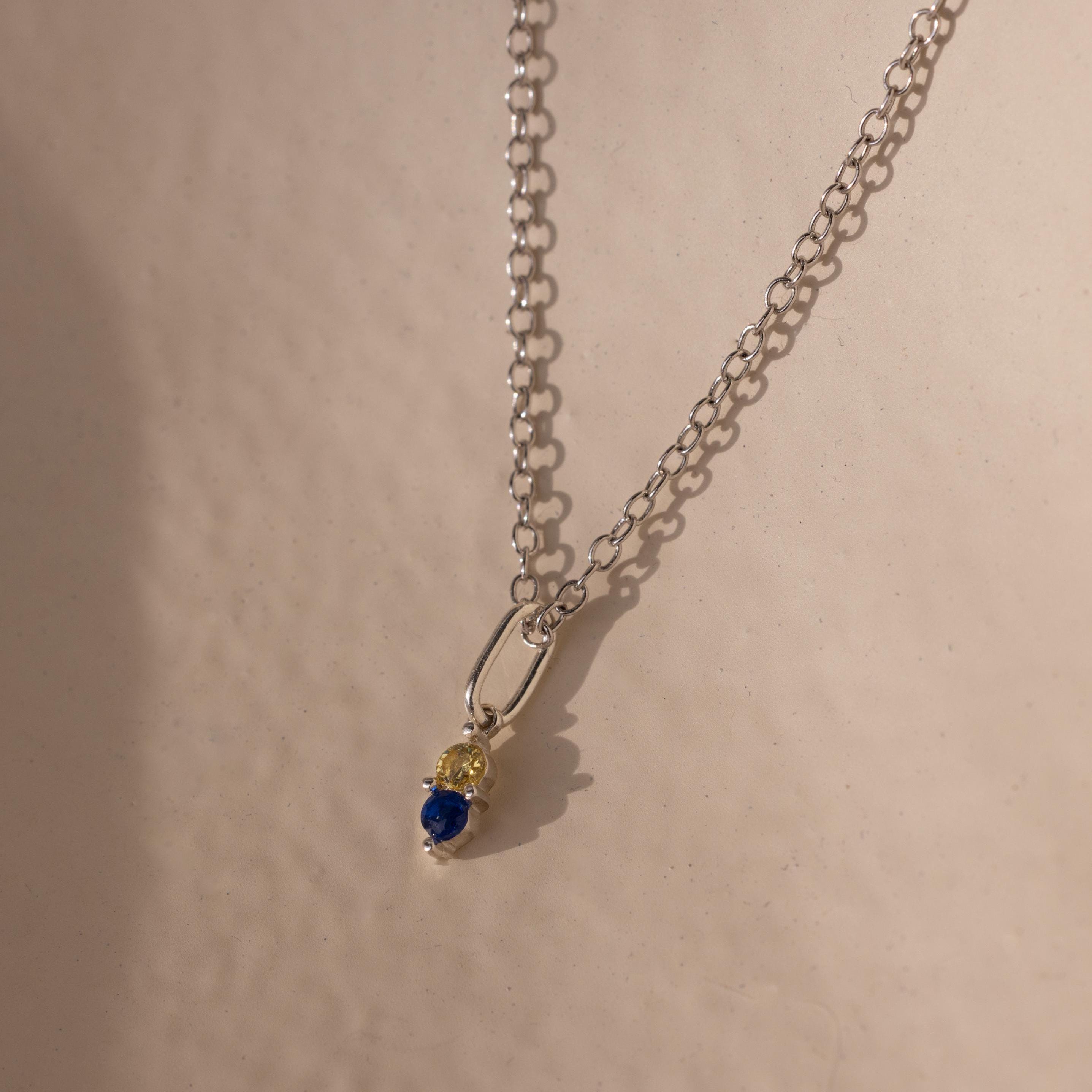 Silver Dainty Duo Birthstone Charm attached to a cable chain