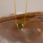 Jade Heart Charm Necklace-Necklaces-Caitlyn Minimalist