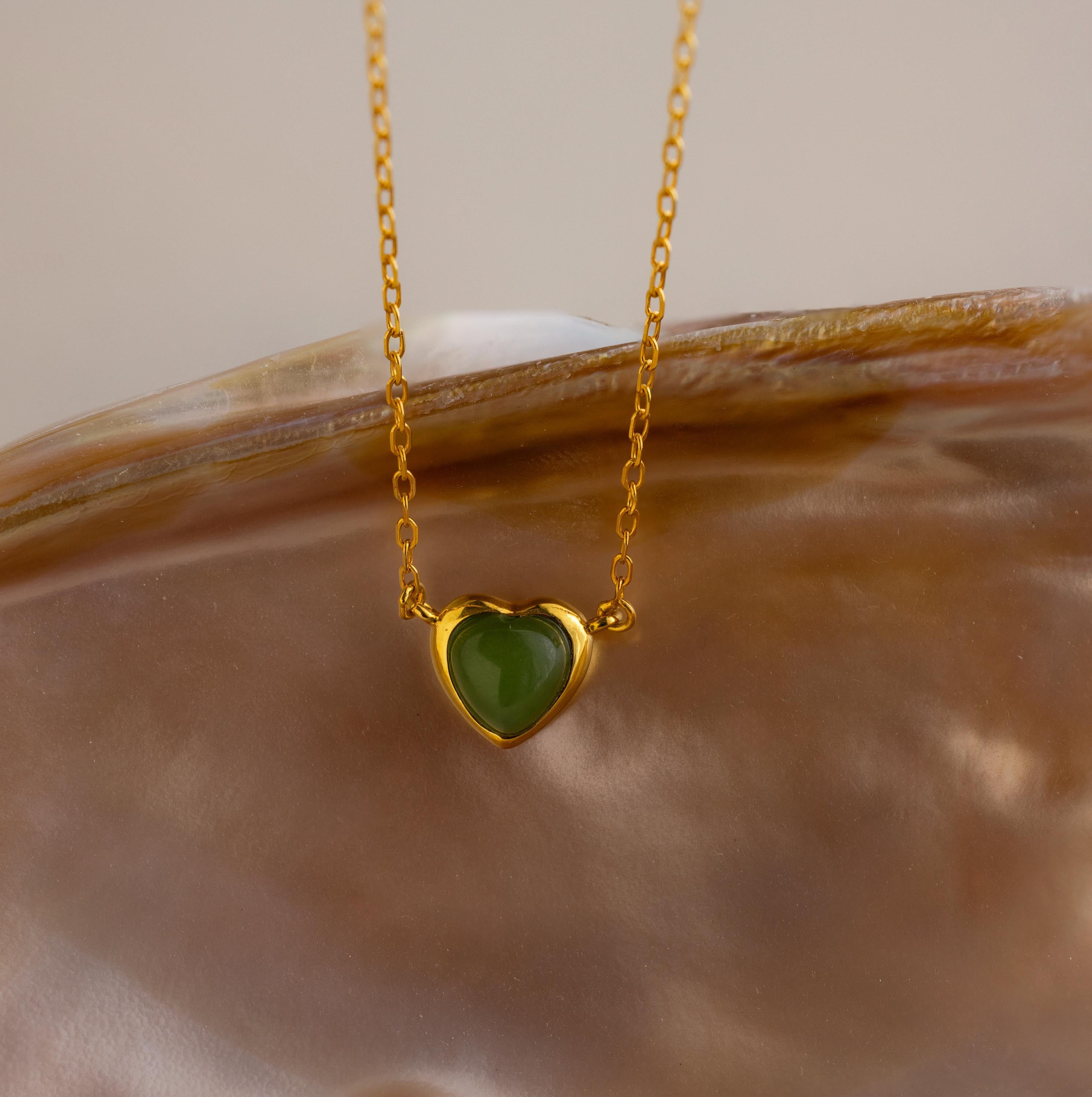 Jade Heart Charm Necklace-Necklaces-Caitlyn Minimalist