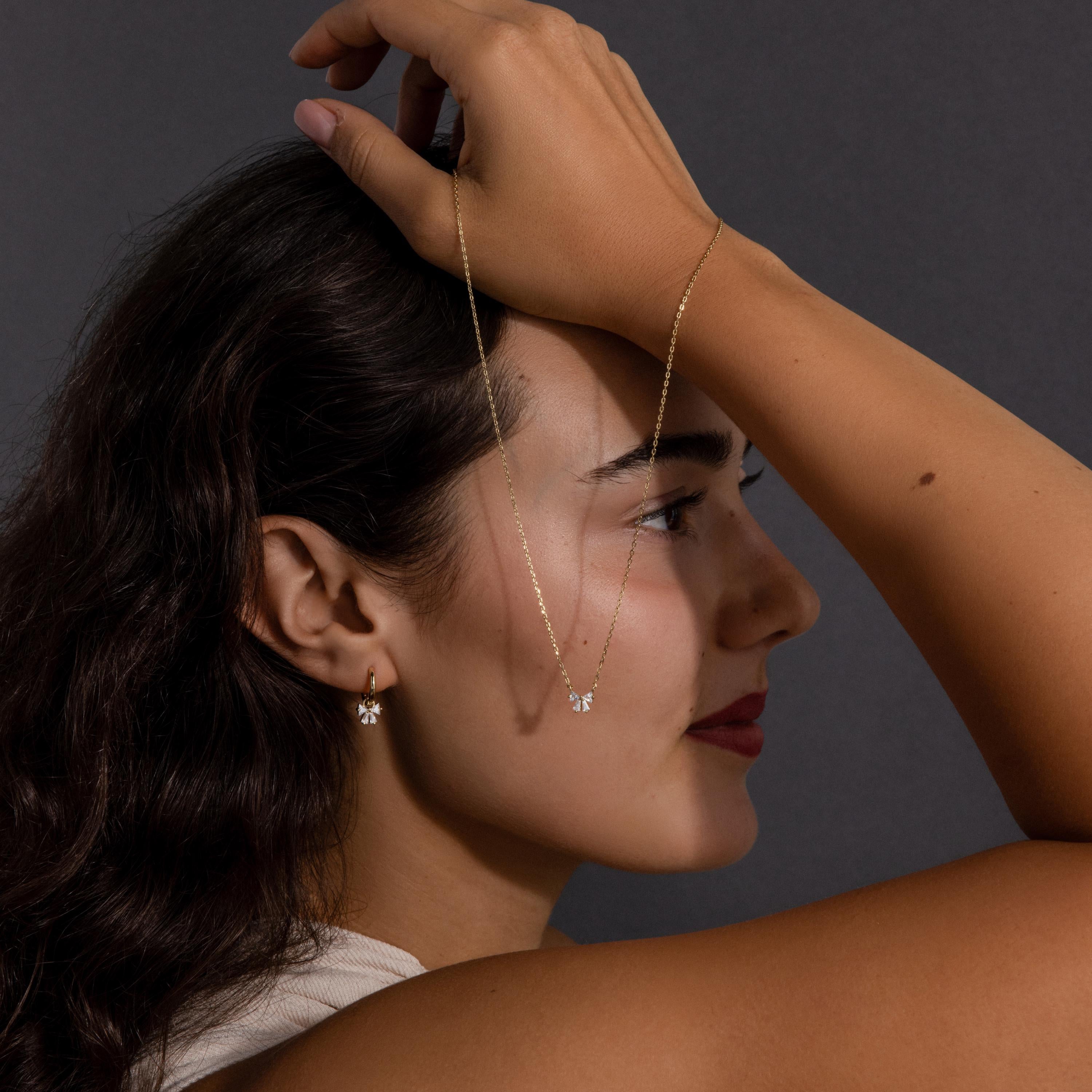 Diamond Bow Necklace & Earrings Set in 18K Gold