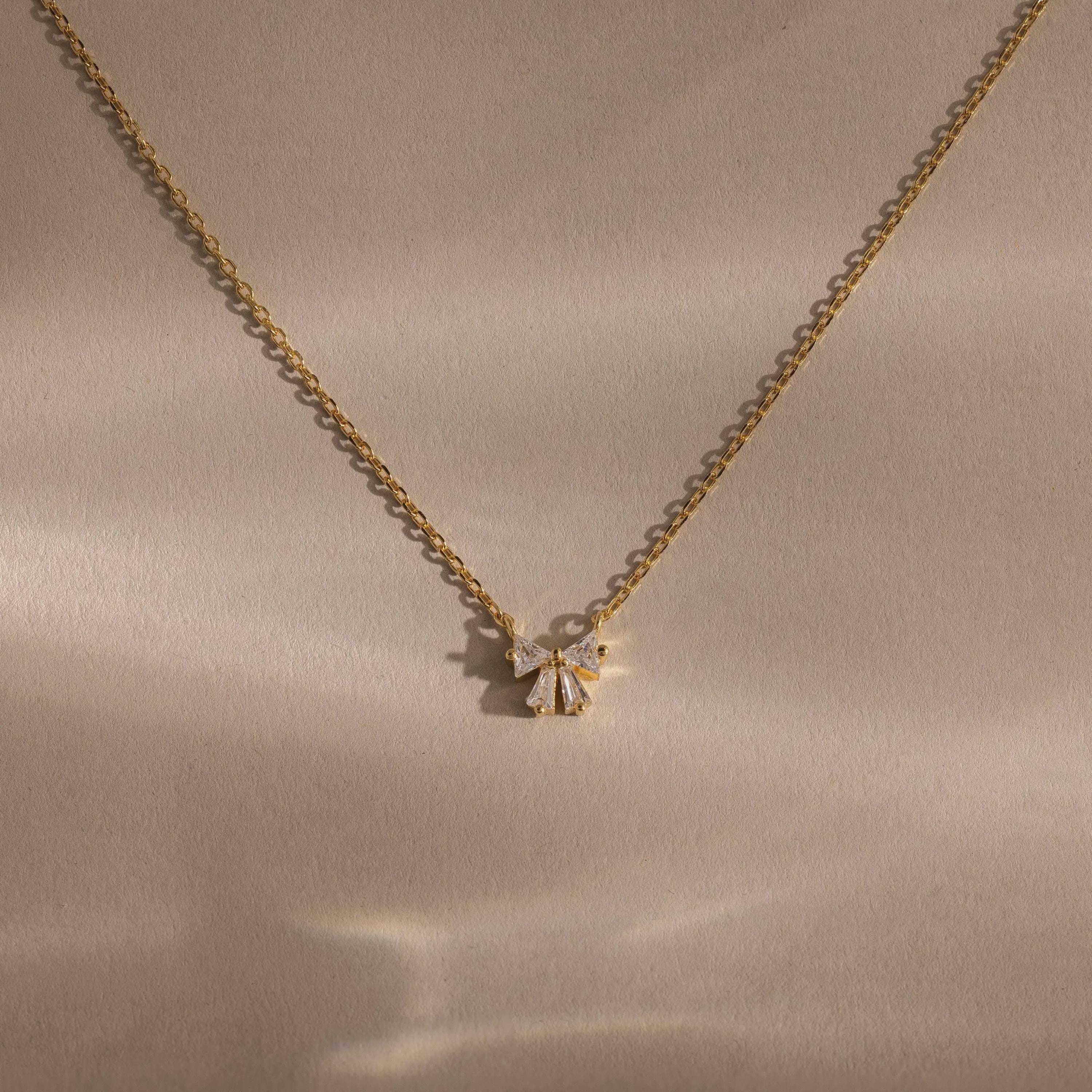 Diamond Bow Necklace & Earrings Set in 18K Gold